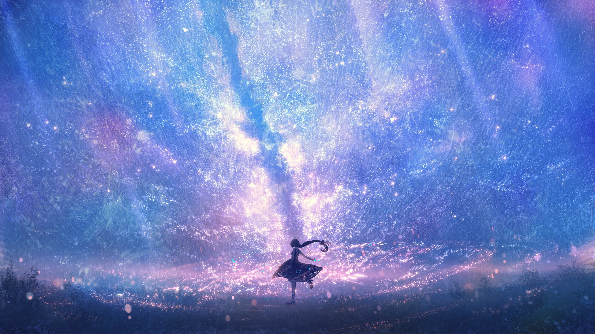 Girl dancing under a starry sky HD Wallpaper