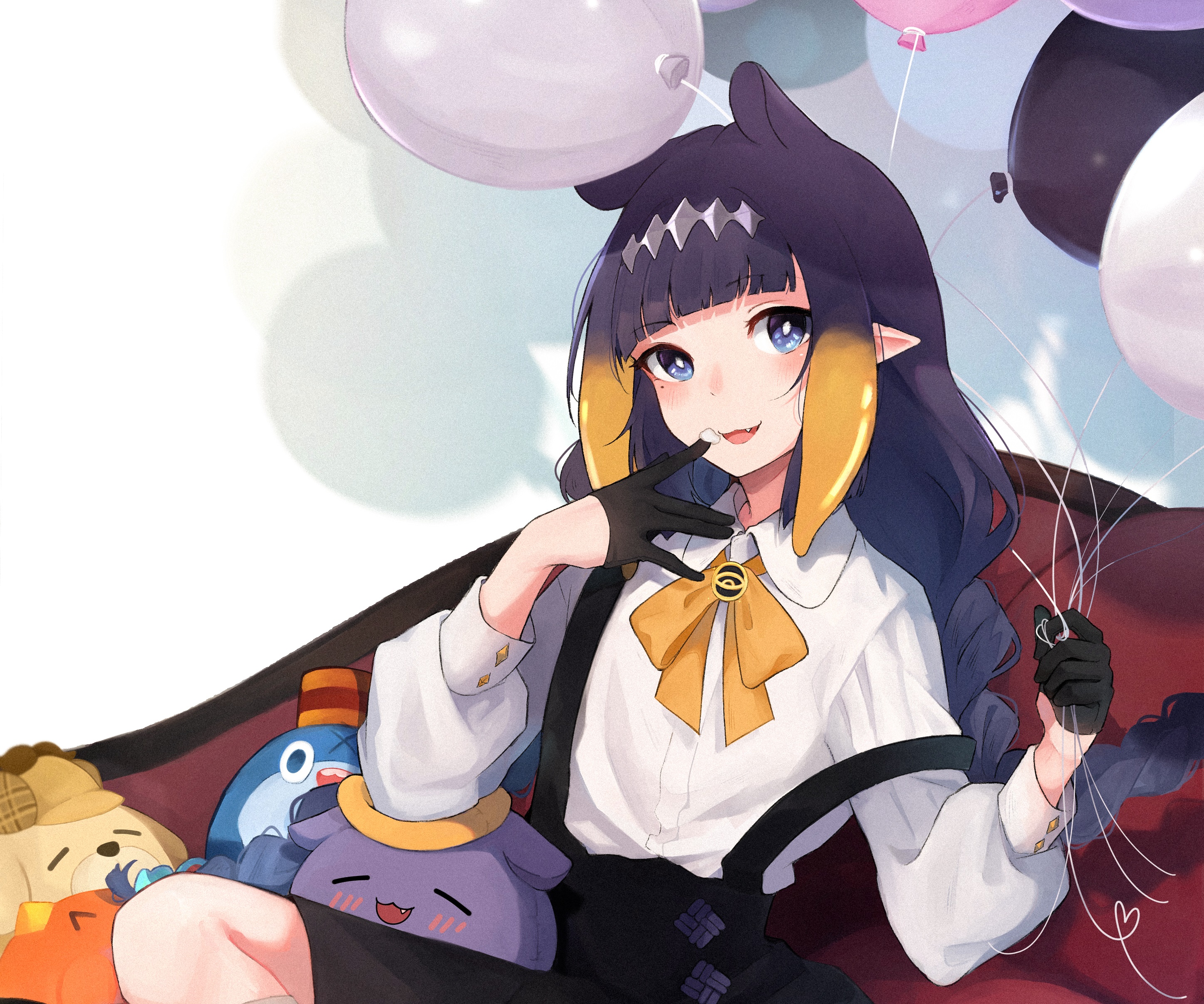 Ninomae Ina'nis with balloons and plush toys HD Wallpaper