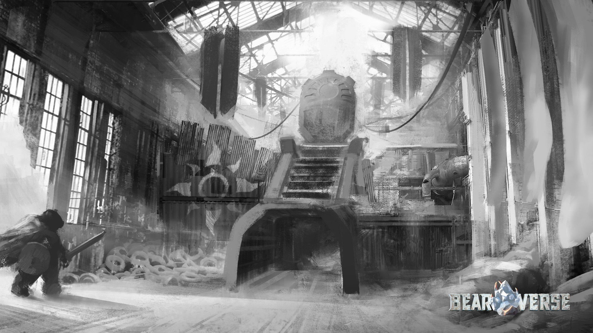 Bearverse concept art of a post-apocalyptic interior HD Wallpaper
