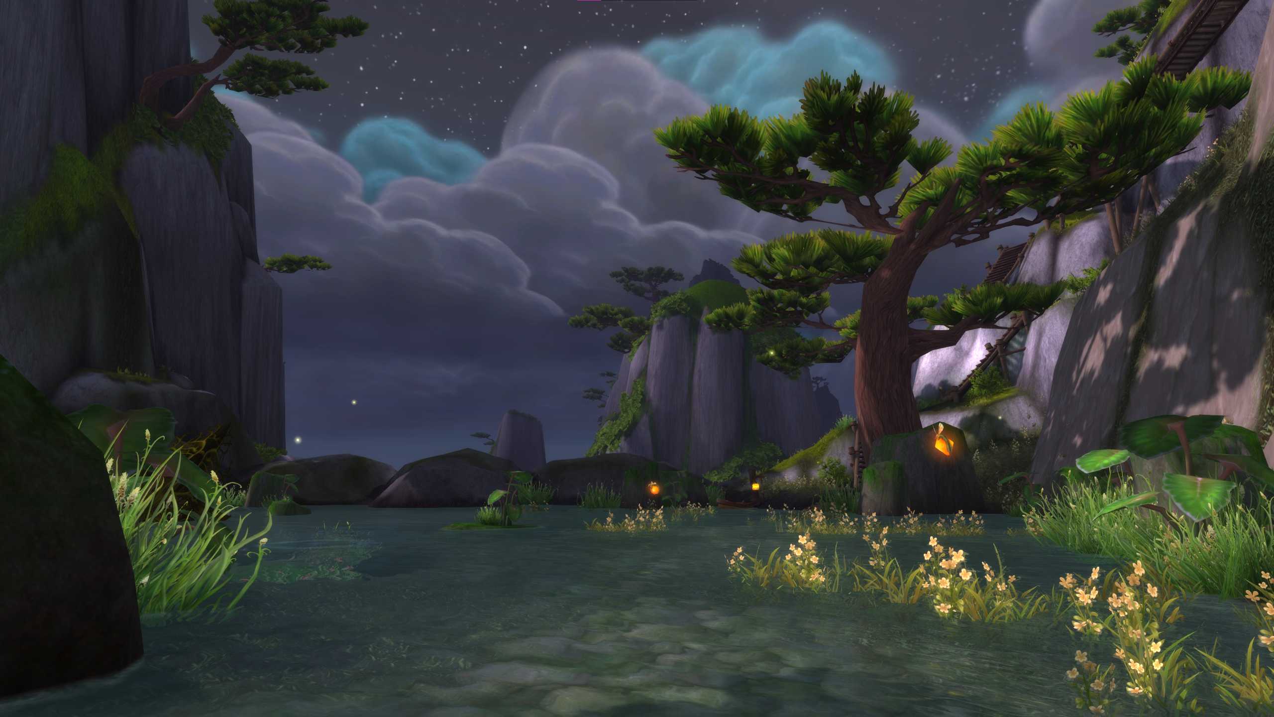 World of Warcraft Pandaria landscape at night HD Wallpaper