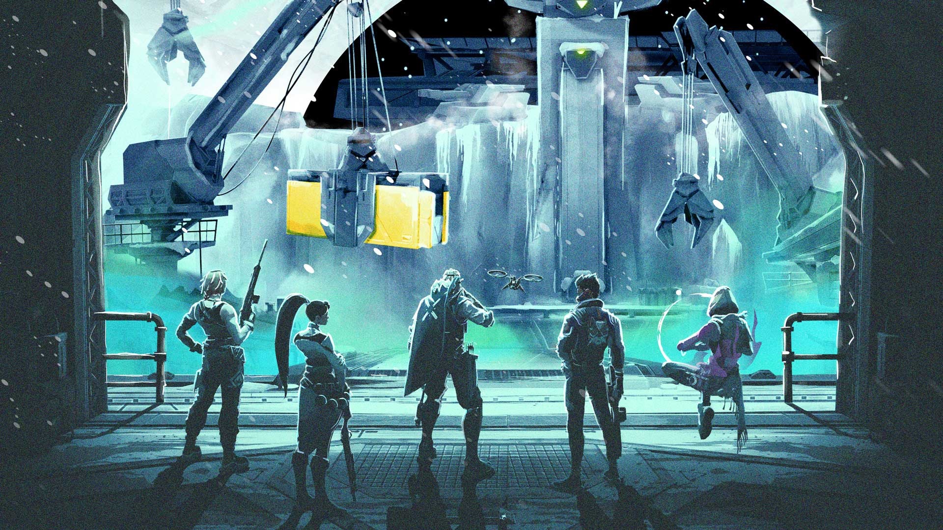 Valorant characters in an icy industrial setting HD Wallpaper