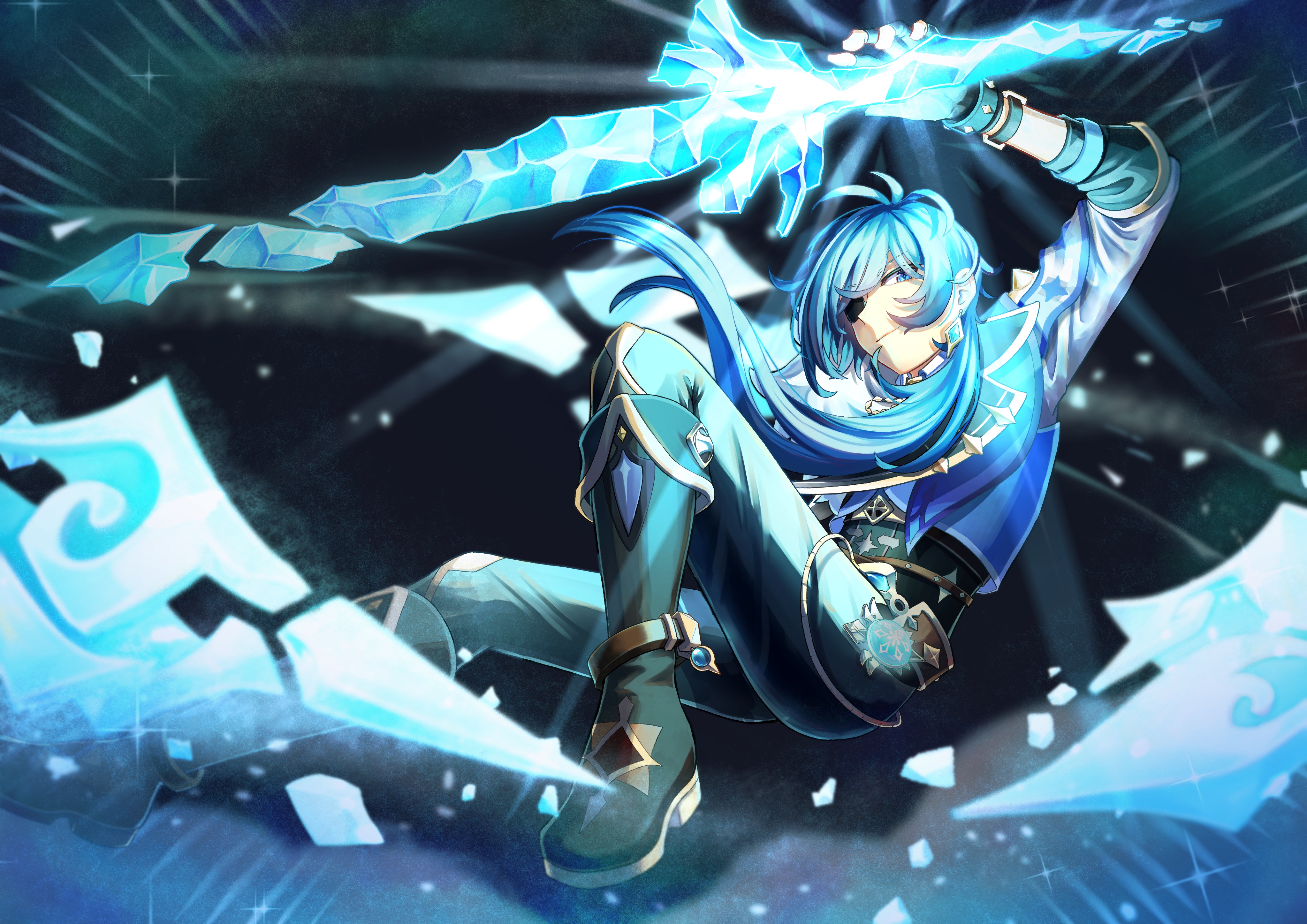 Kaeya from Genshin Impact with ice sword HD Wallpaper