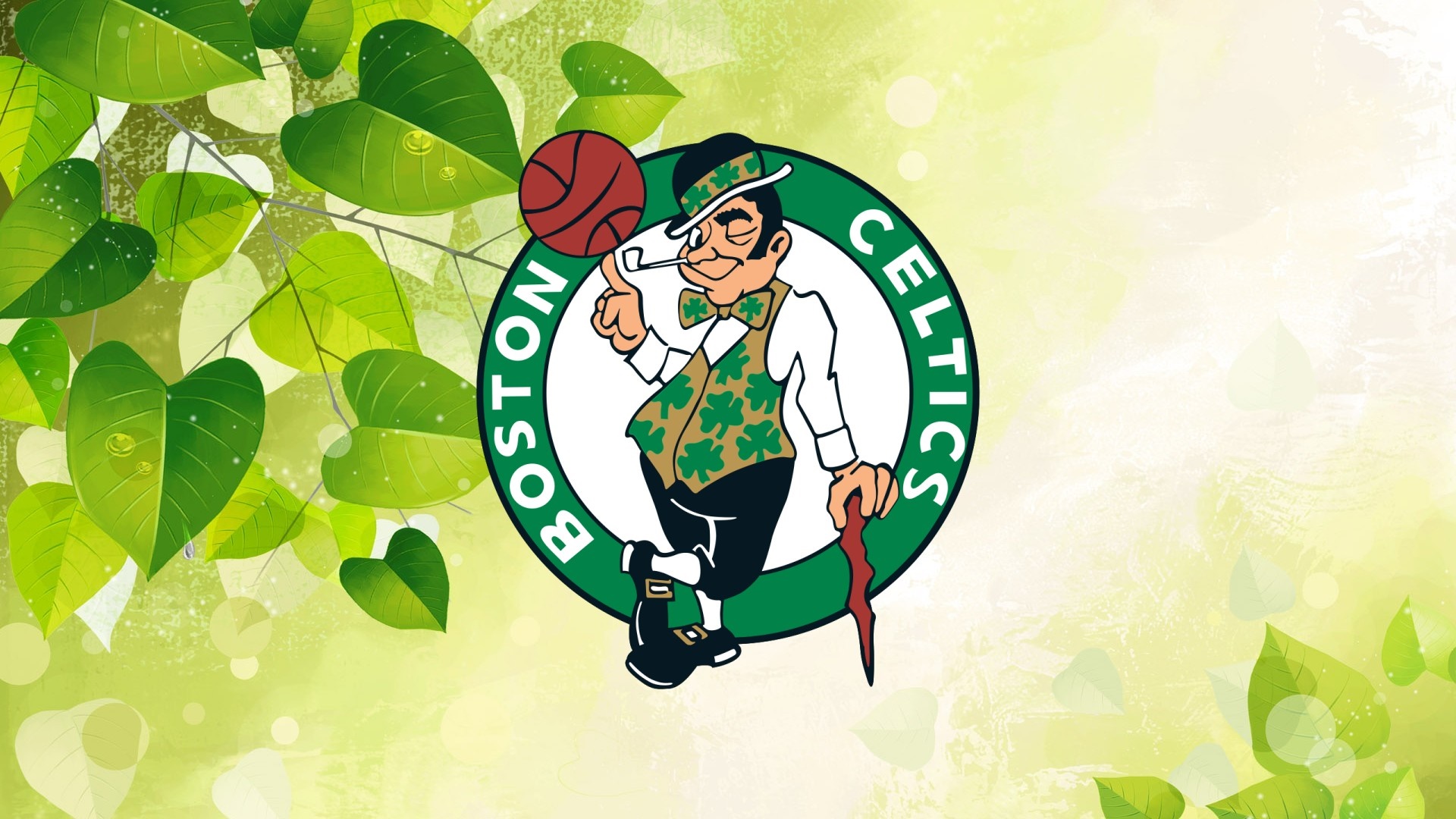 Boston Celtics mascot with shamrocks and leaves HD Wallpaper
