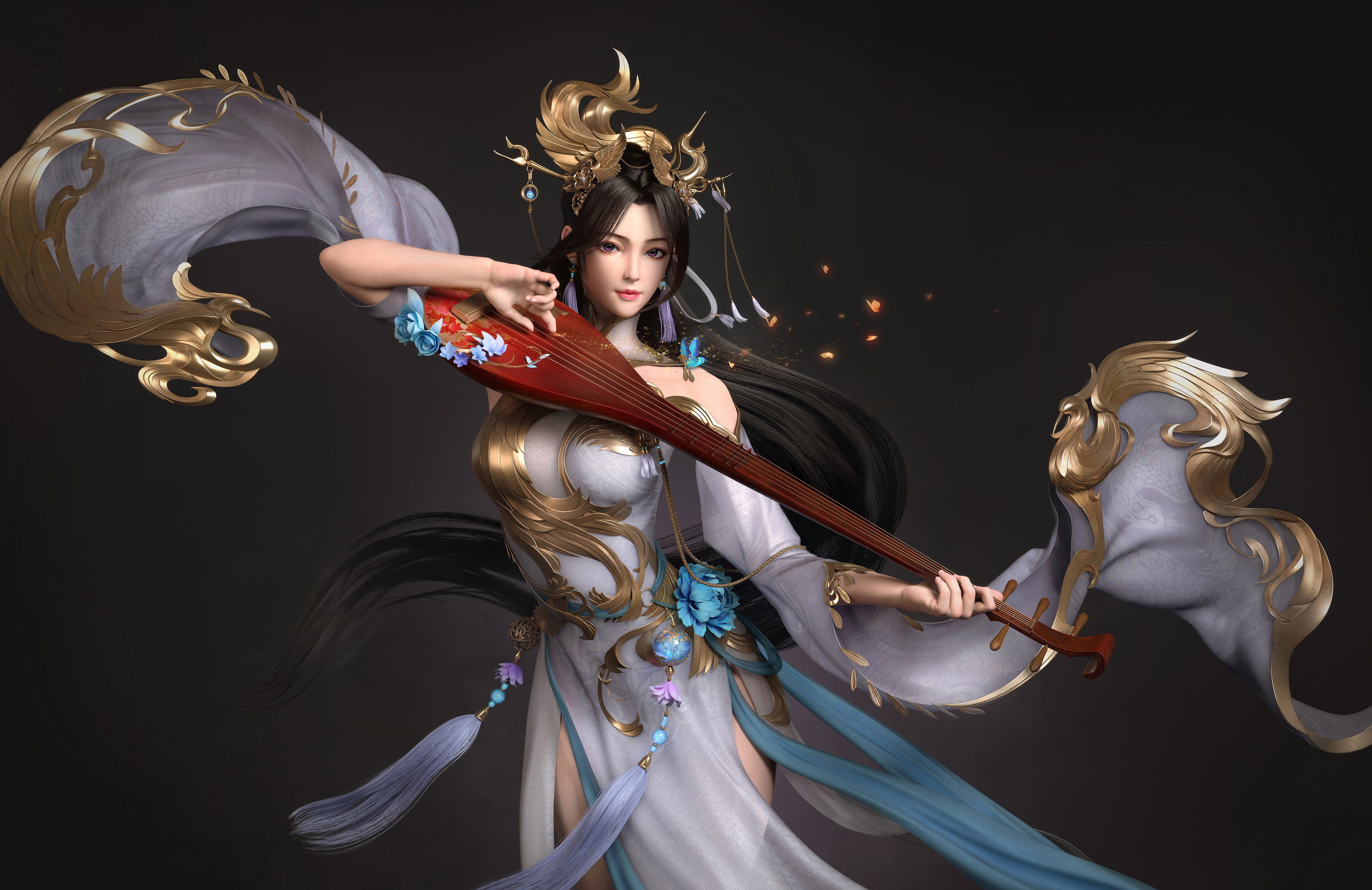 Fantasy Woman Playing a Lute HD Wallpaper
