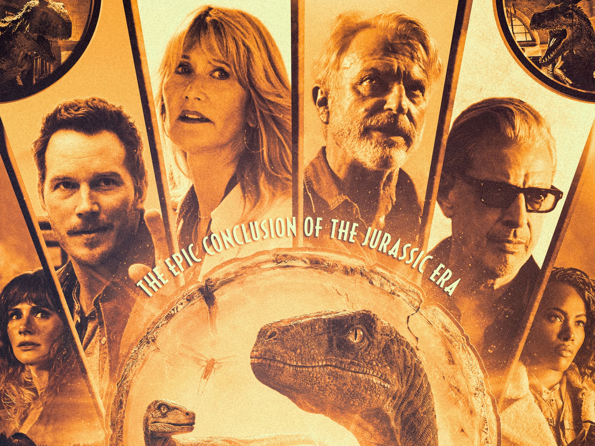 Jurassic World: Dominion poster with cast and dinosaurs HD Wallpaper