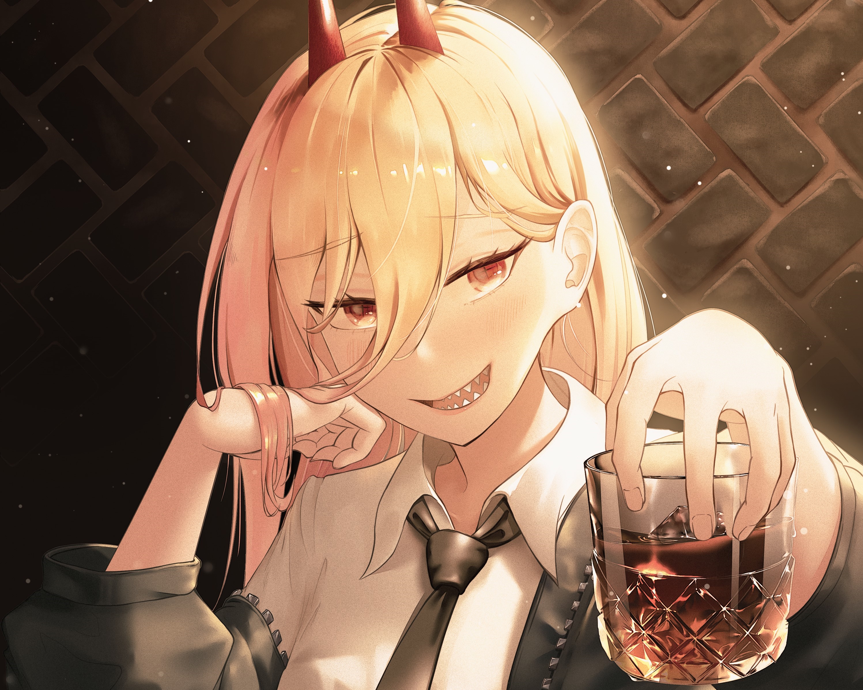 Power from Chainsaw Man holding a drink HD Wallpaper