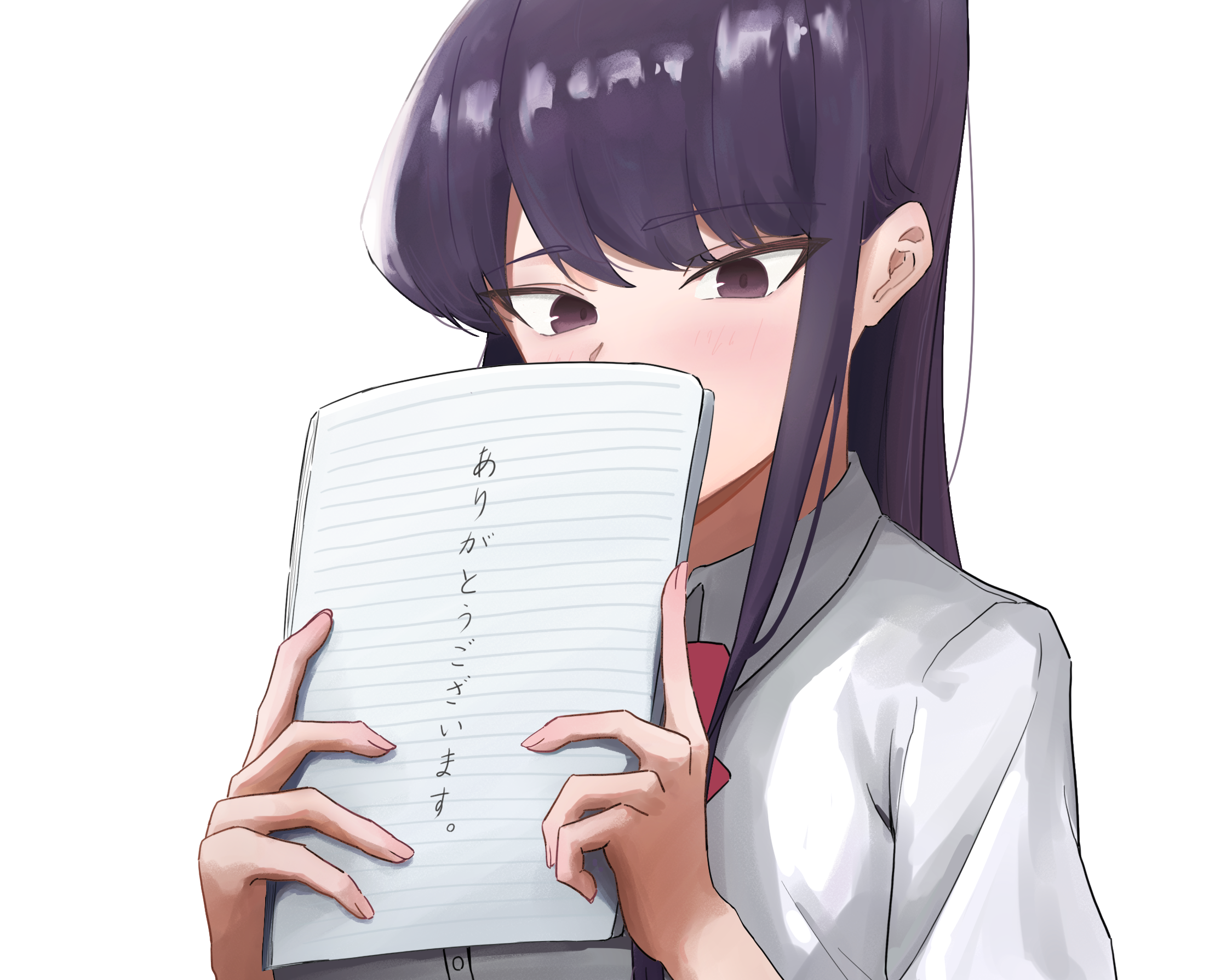 Shoko Komi holding a notebook with Japanese text HD Wallpaper
