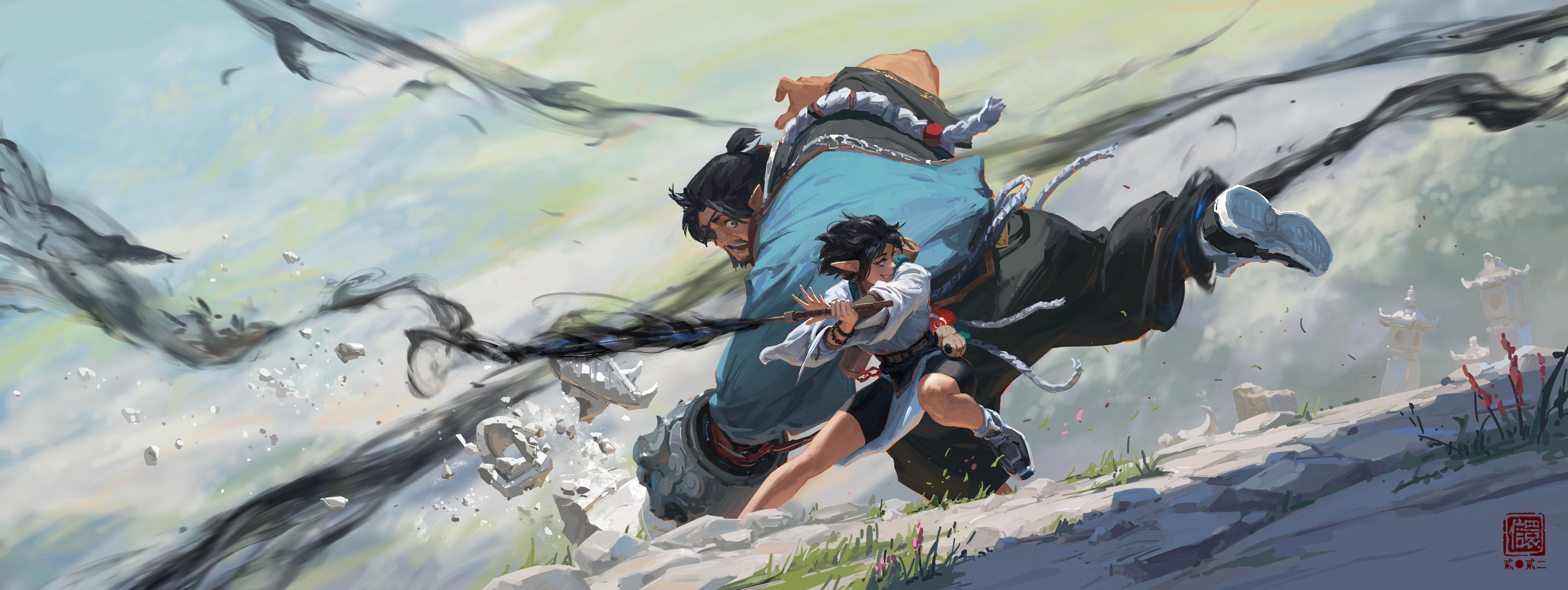 Fantasy women fighting with dark energy HD Wallpaper
