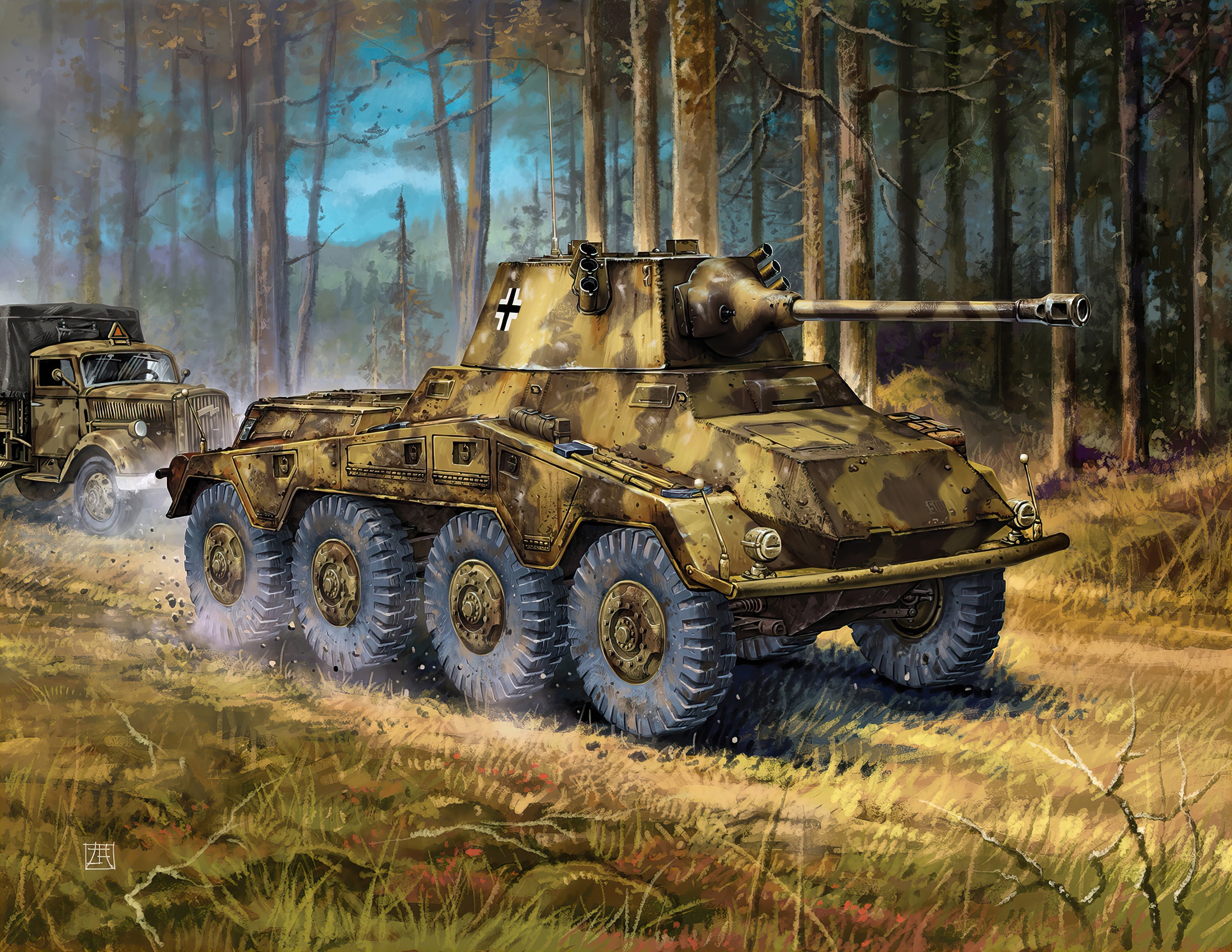 Sd.Kfz. 234 Armored Car in Forest HD Wallpaper