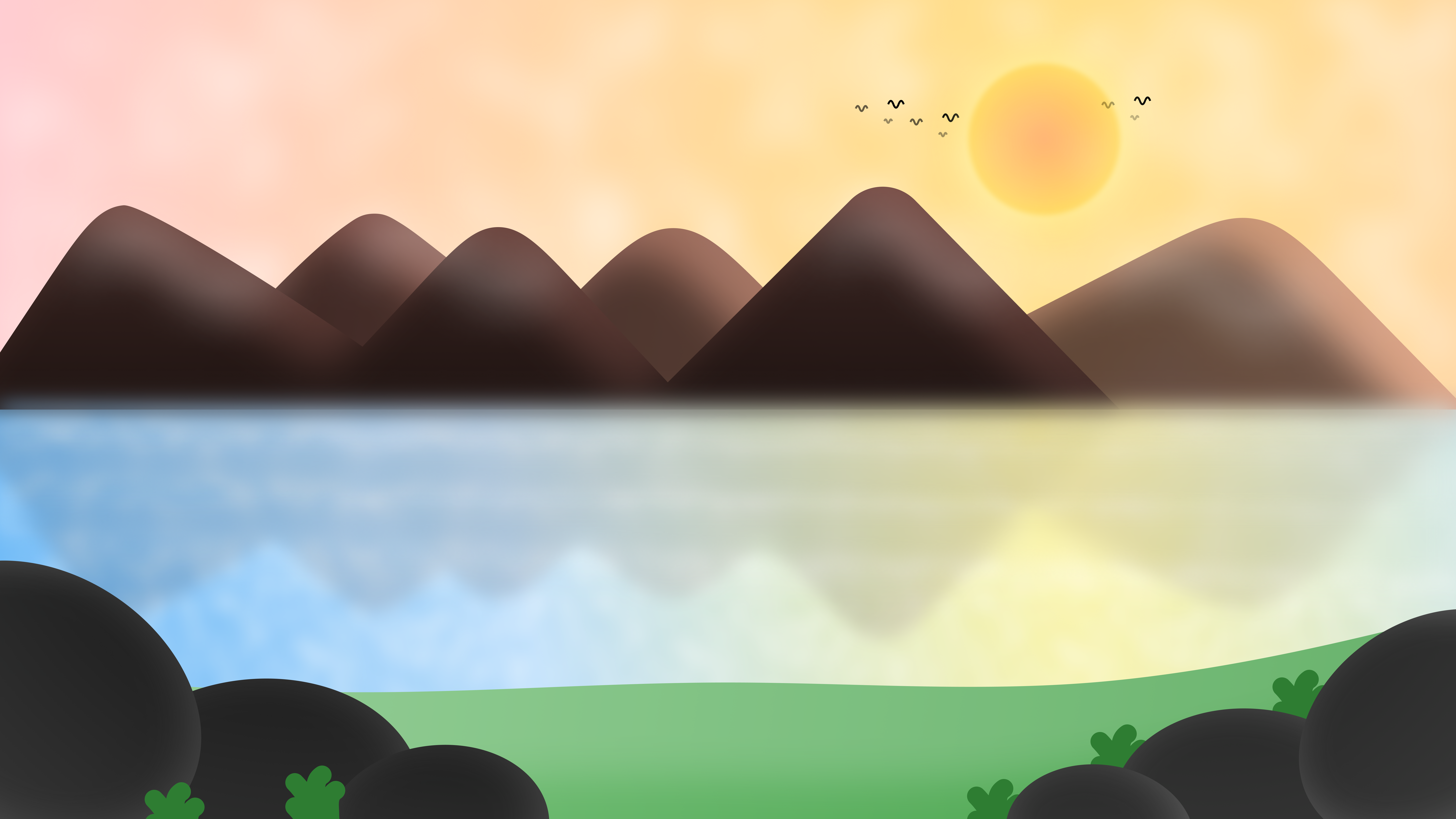 Artistic Mountains Reflecting in Water at Sunset HD Wallpaper