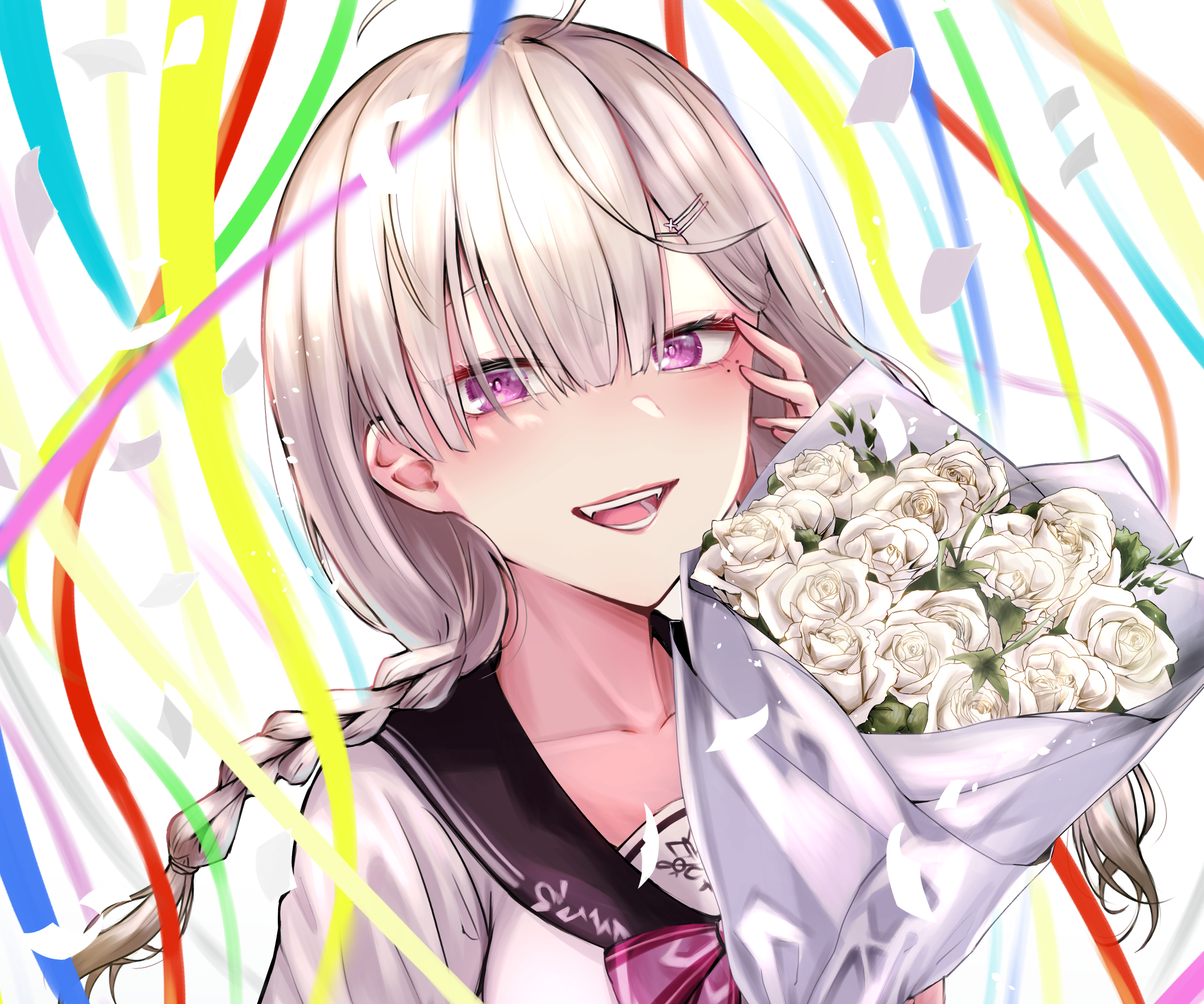 Sukoya Kana holding a bouquet of white roses HD Wallpaper