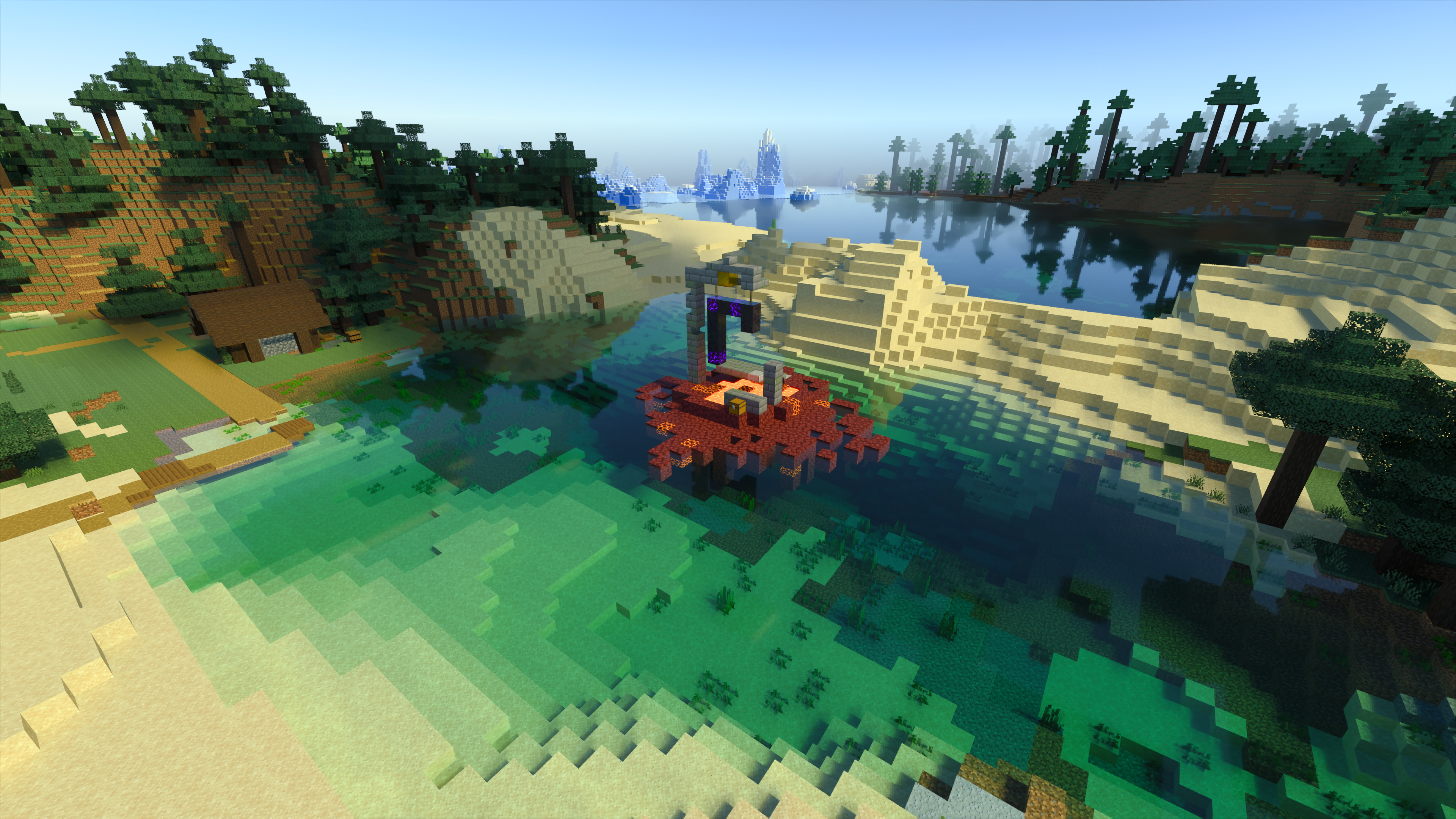 Minecraft RTX Nether Portal in Water HD Wallpaper