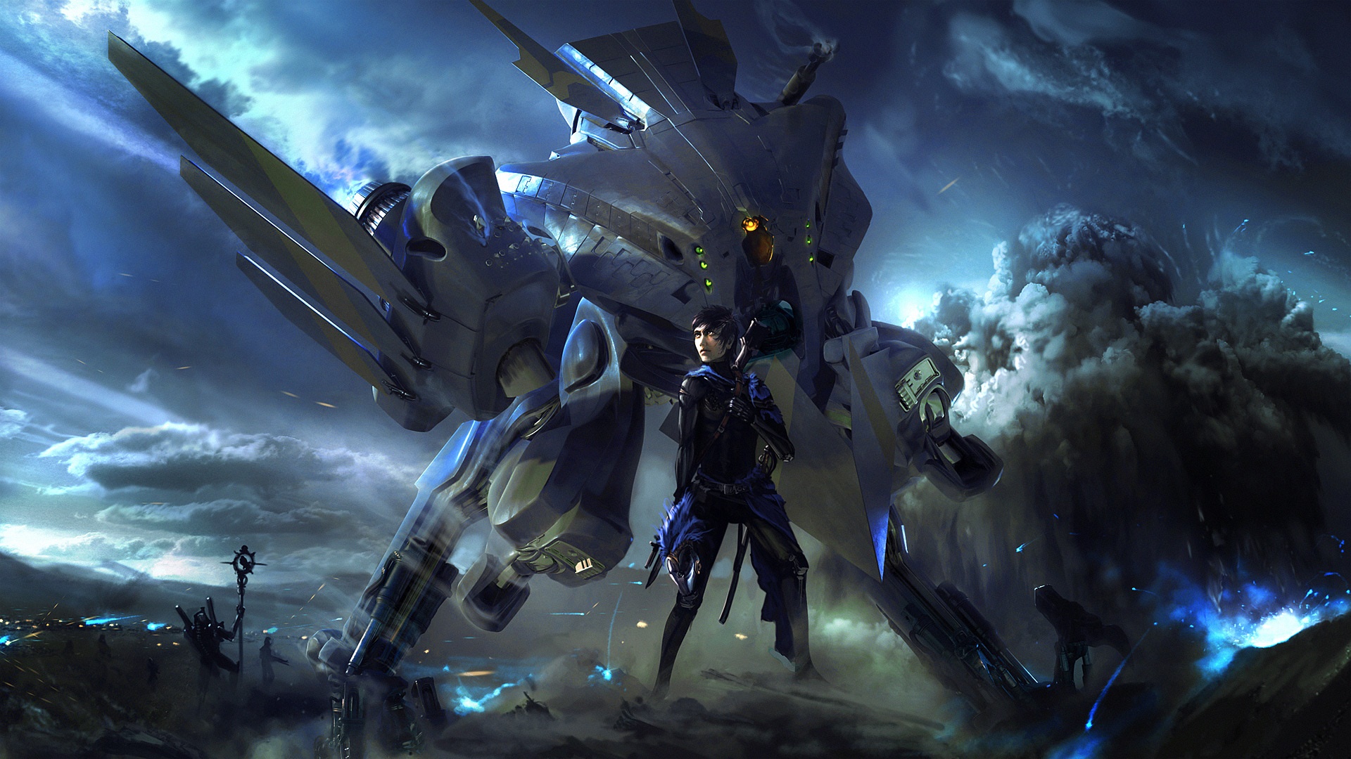 Woman and giant robot at Ground Zero HD Wallpaper