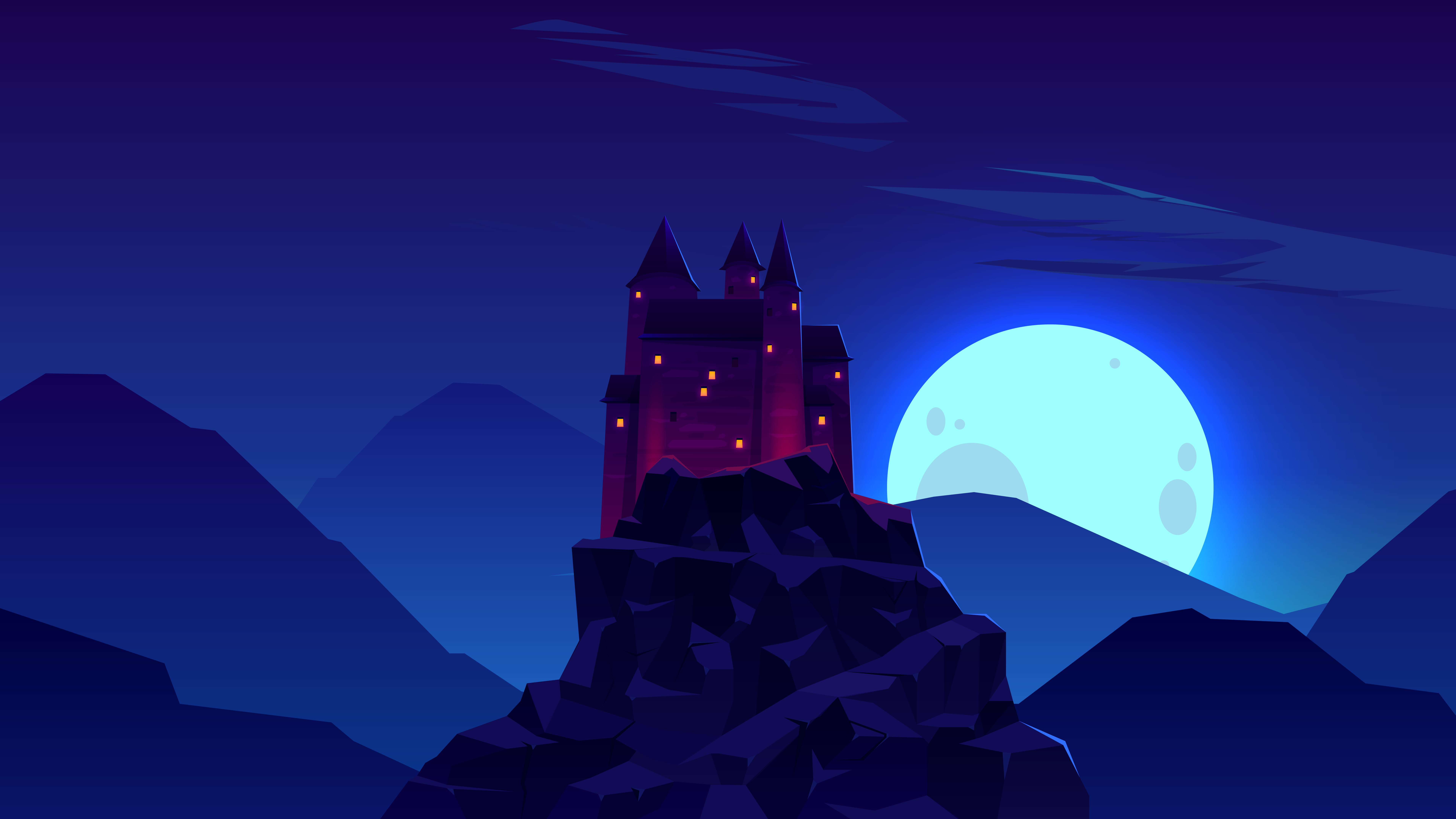 Artistic Castle on a Mountain at Night HD Wallpaper