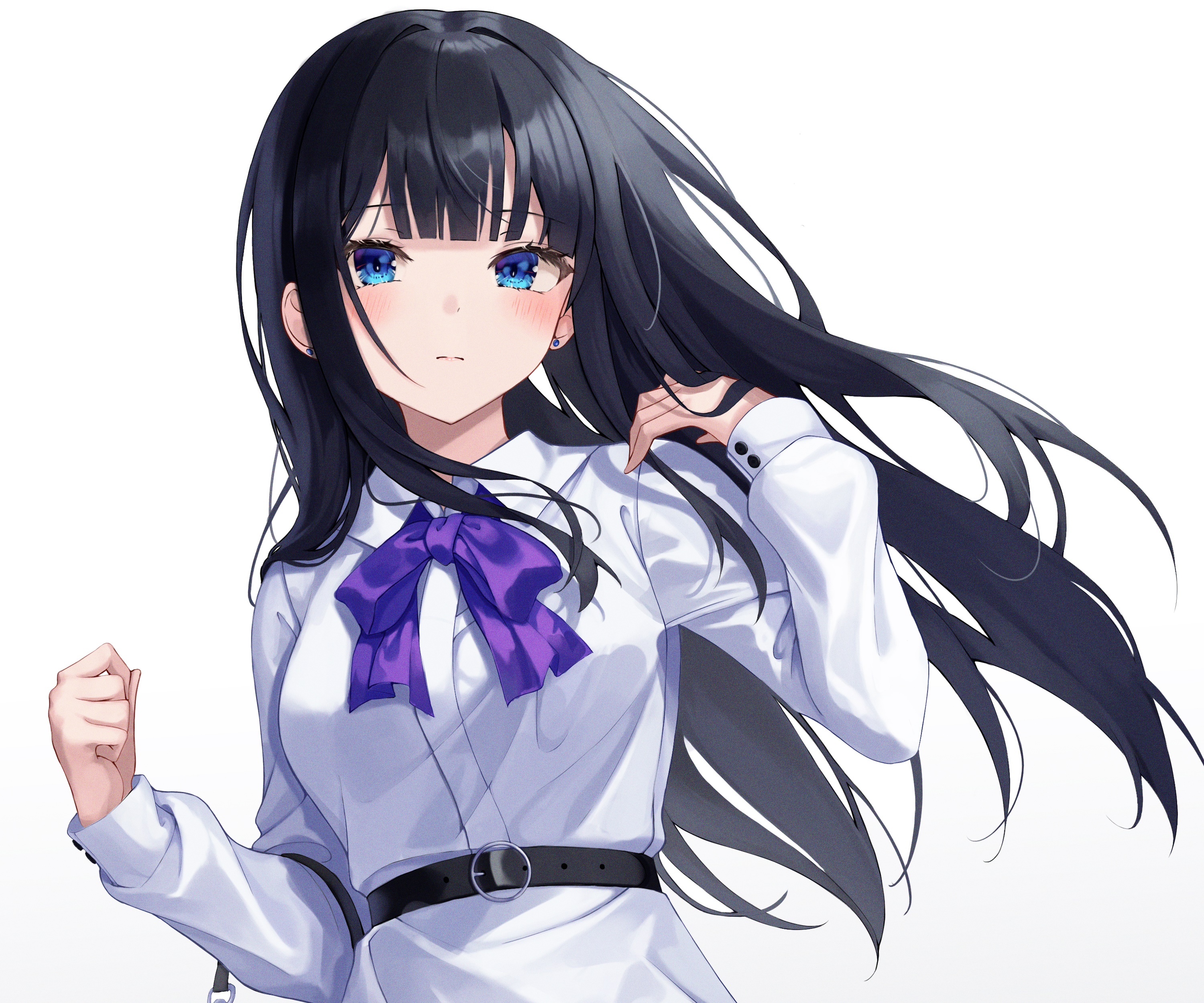 Anime girl with black hair and blue eyes HD Wallpaper