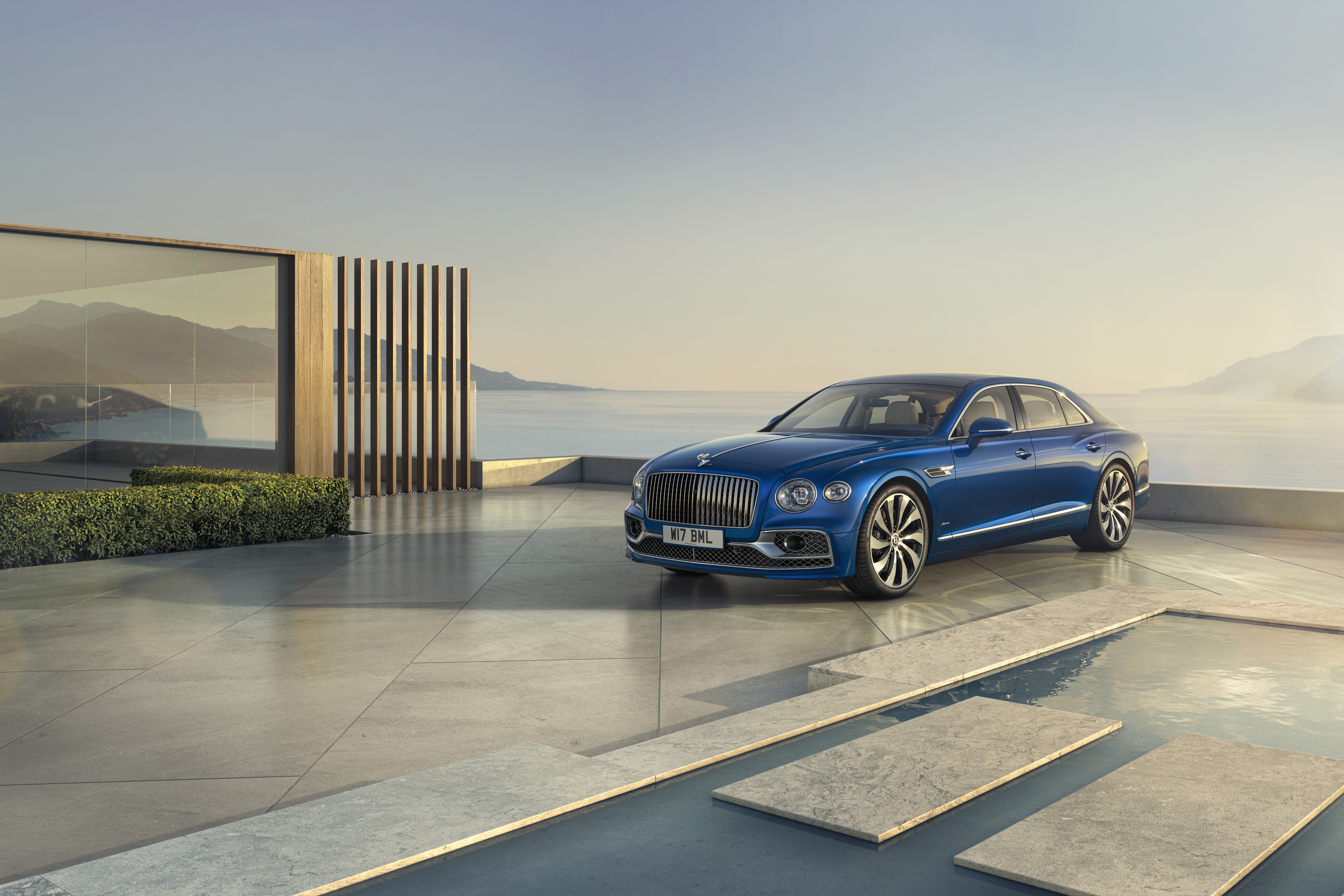 Bentley Flying Spur Azure on a modern terrace HD Wallpaper