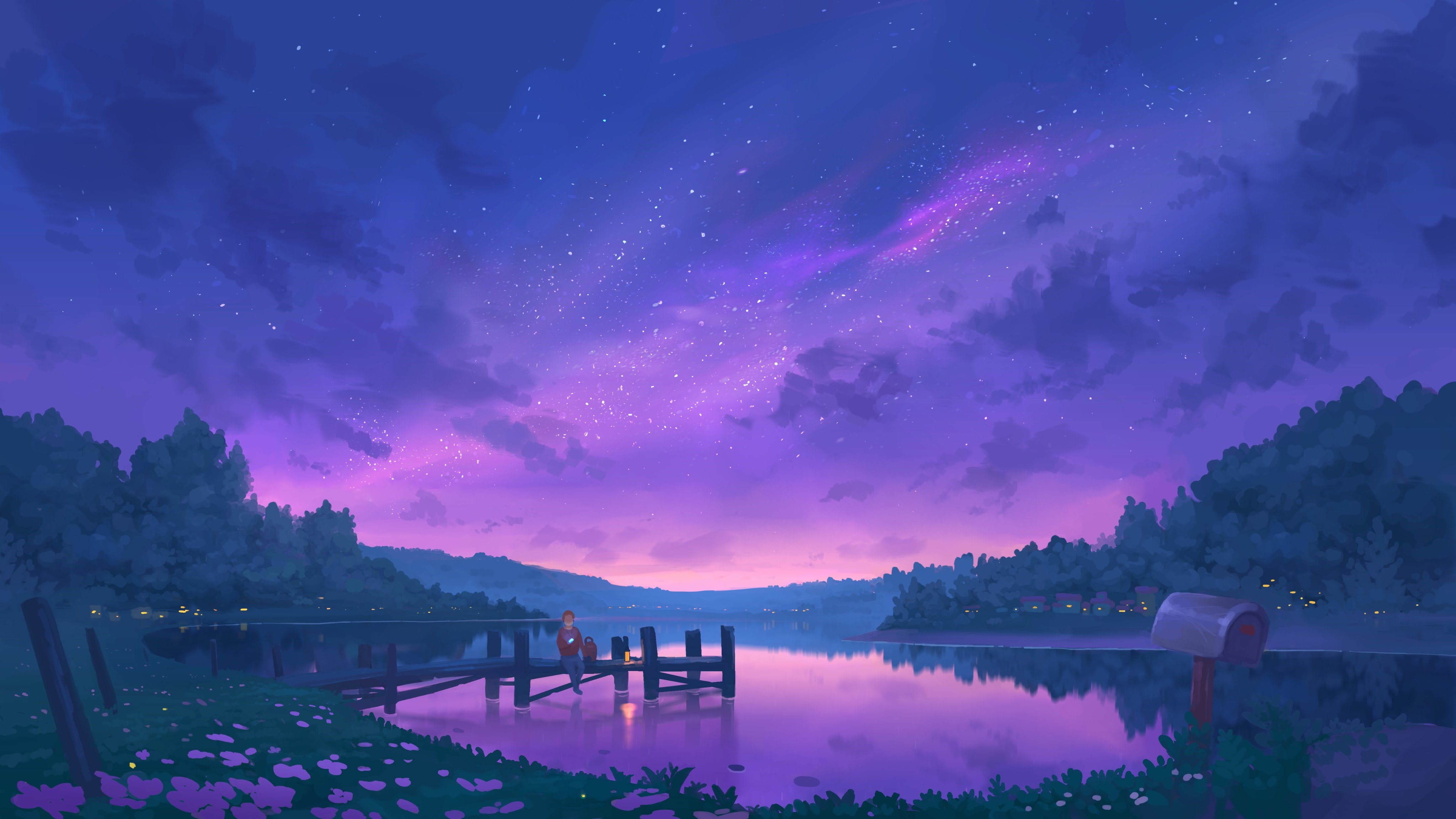 Artistic Night Sky over Lake 4K HD Wallpaper