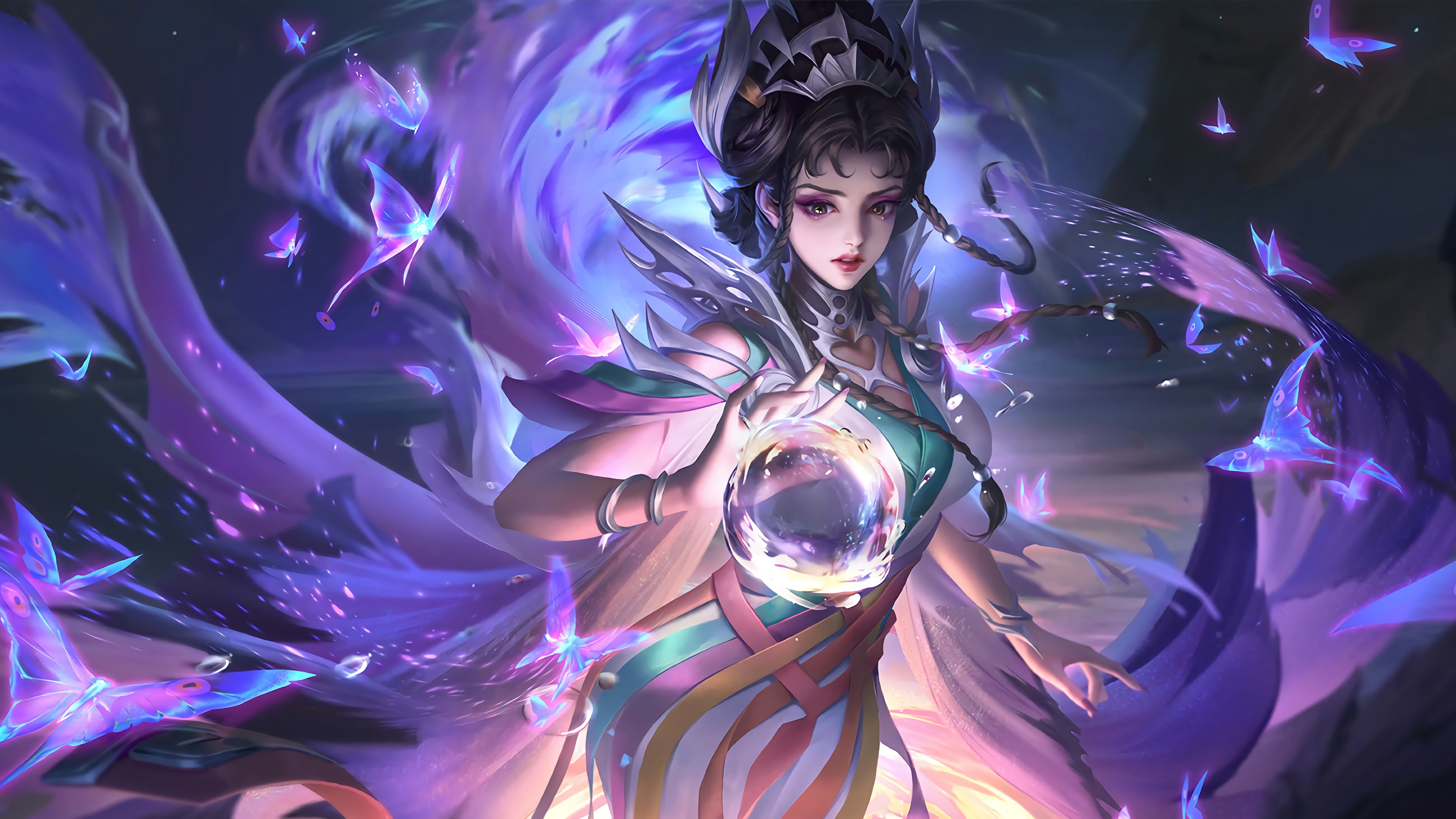 Fantasy Woman with Magic Orb and Butterflies 4K HD Wallpaper