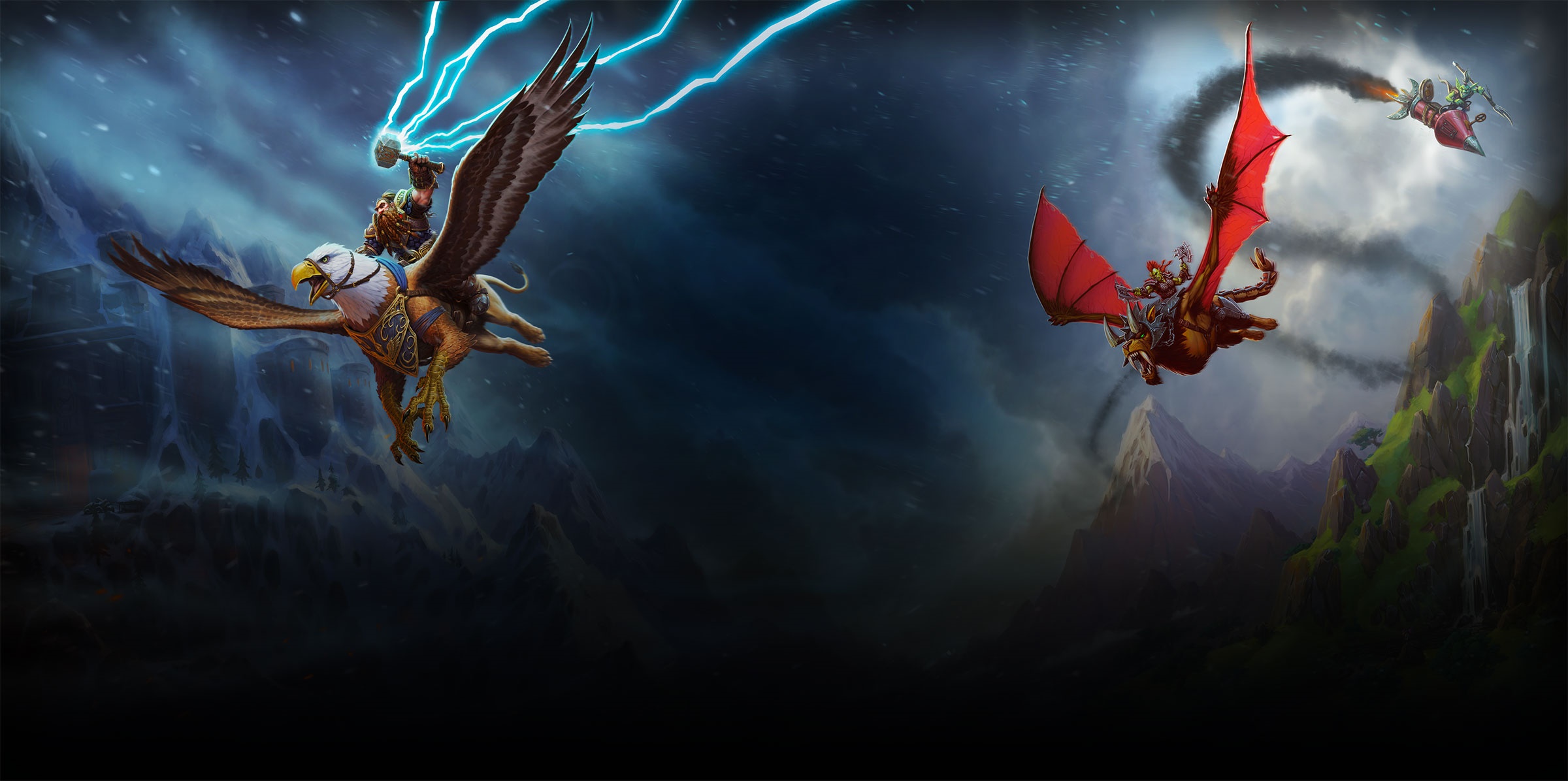 World of Warcraft: Gryphon and Dragon Riders in Stormy Skies HD Wallpaper