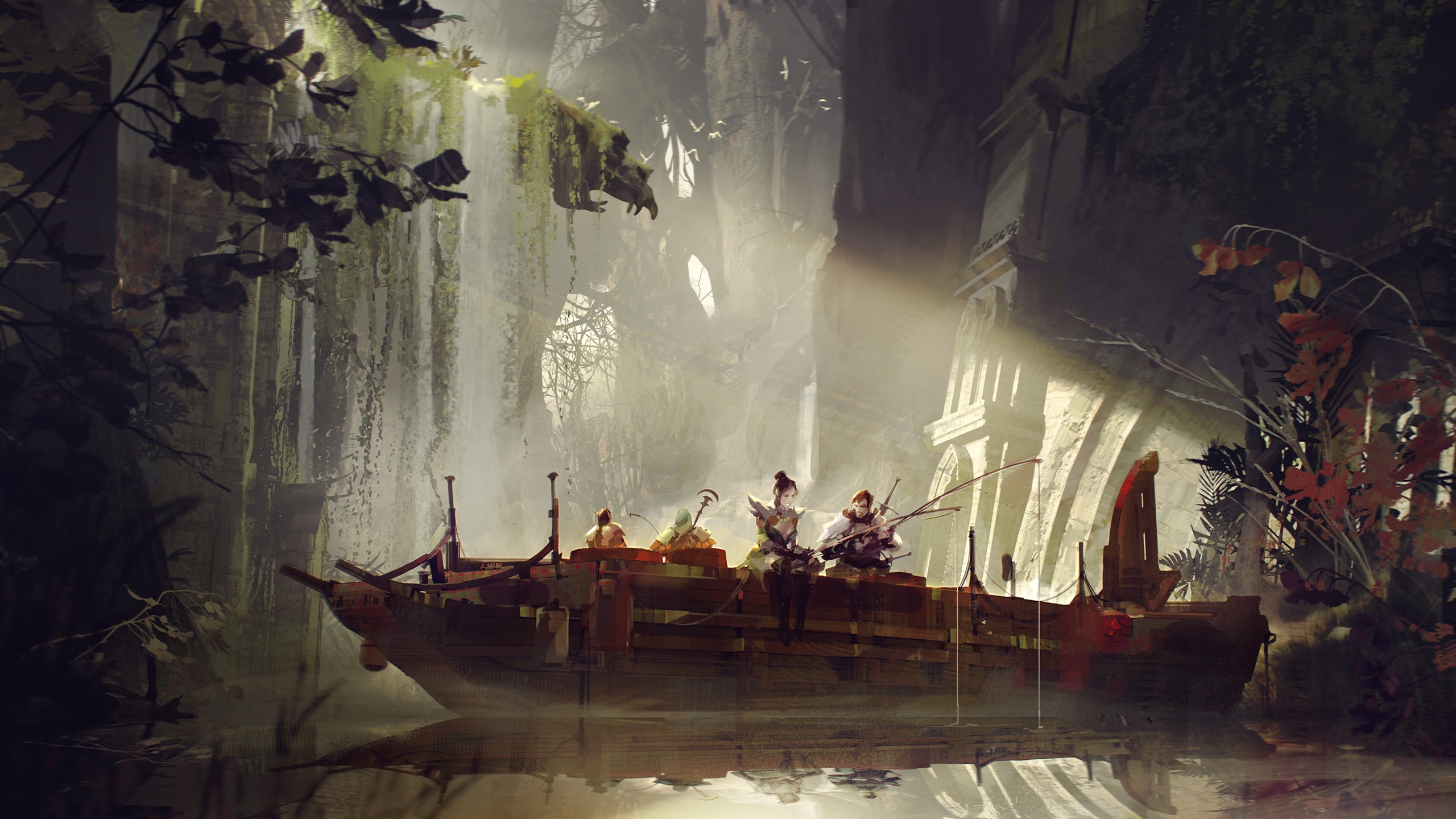 Guild Wars 2: End Of Dragons characters on a boat HD Wallpaper