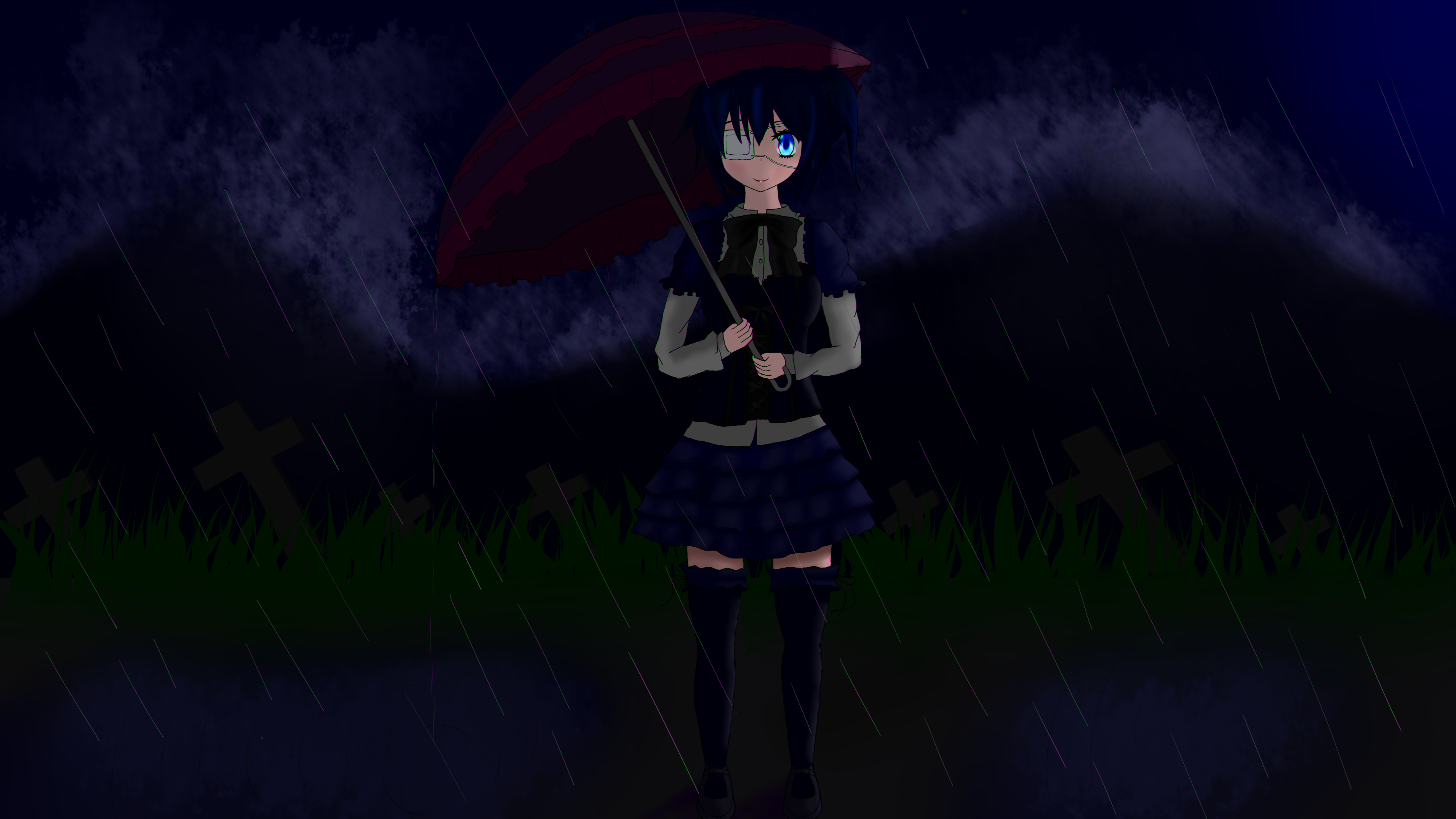 Rikka Takanashi from Chuunibyou demo Koi ga Shitai! in a graveyard HD Wallpaper