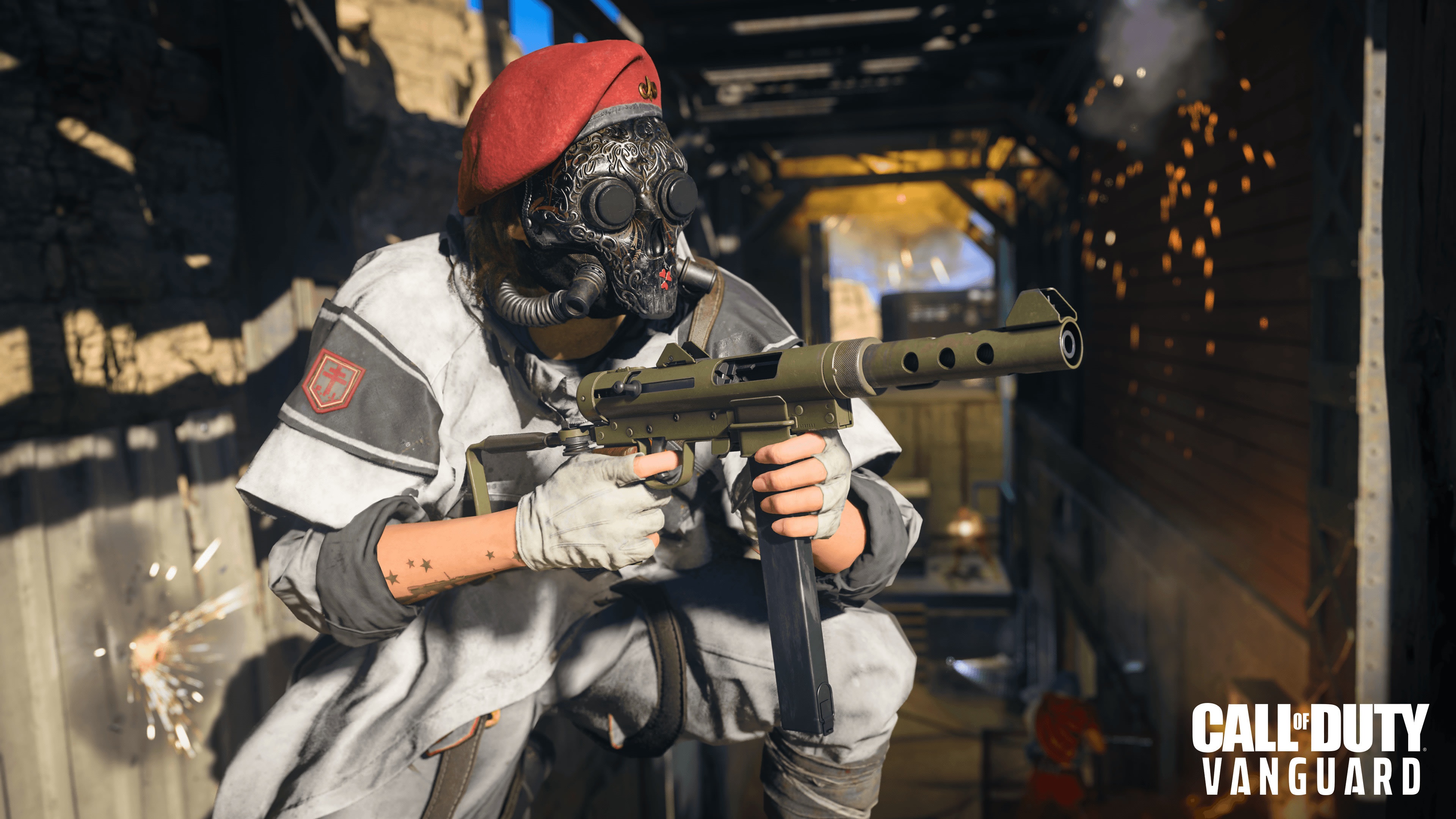 Call of Duty Vanguard character with gas mask and submachine gun HD Wallpaper