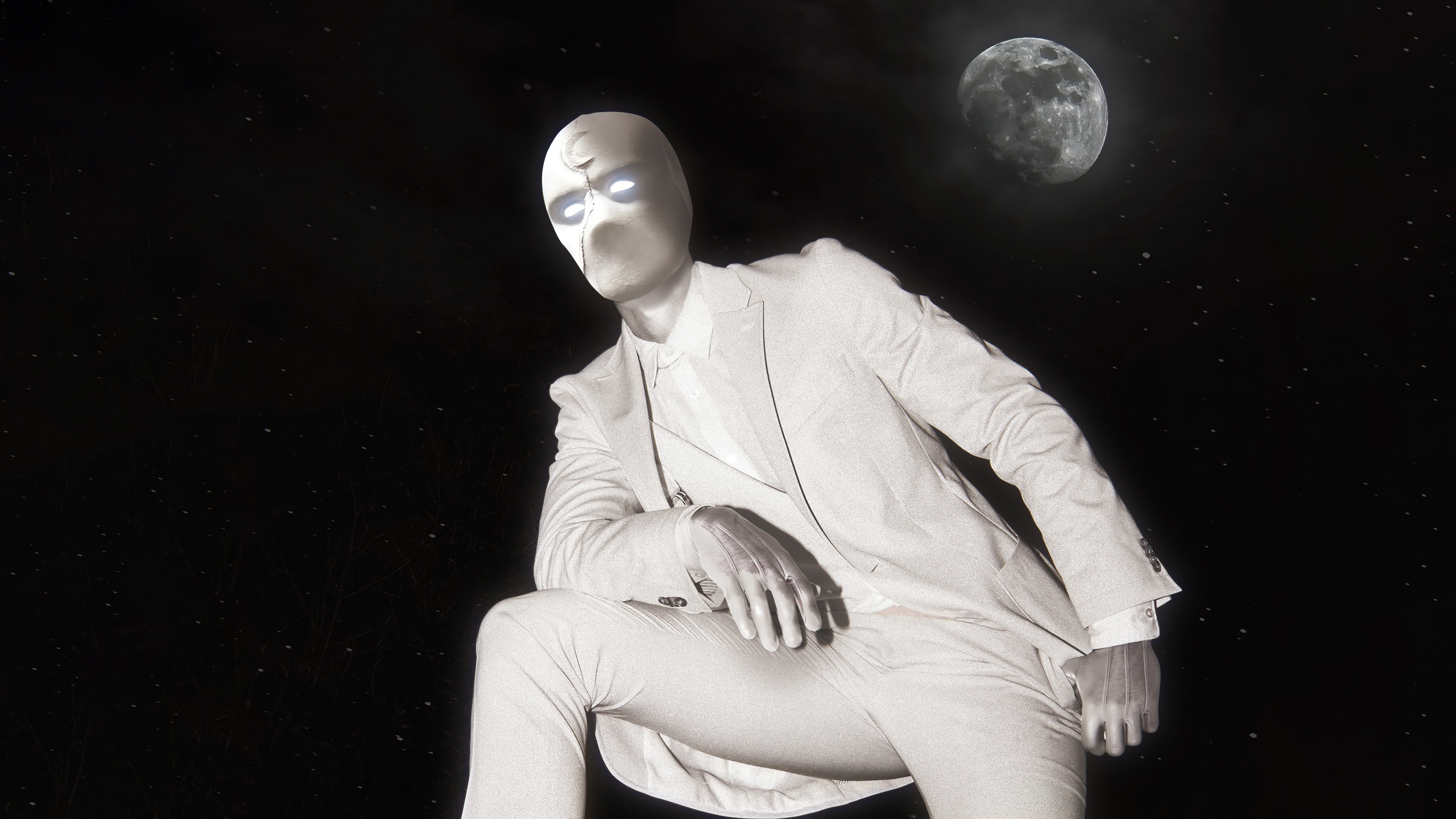 Moon Knight in a Suit with the Moon in the Background HD Wallpaper