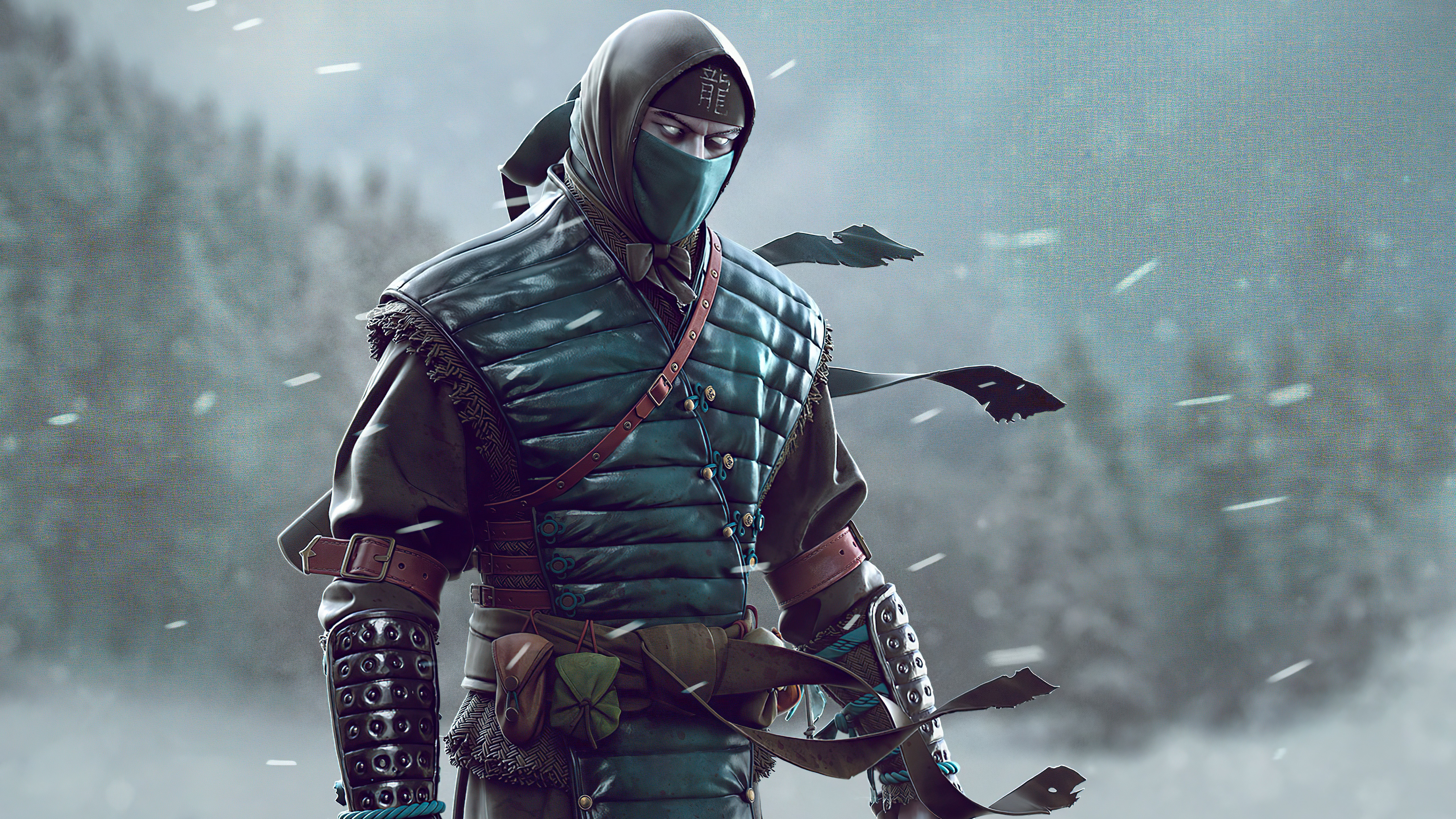 Sub-Zero from Mortal Kombat in a snowy forest HD Wallpaper