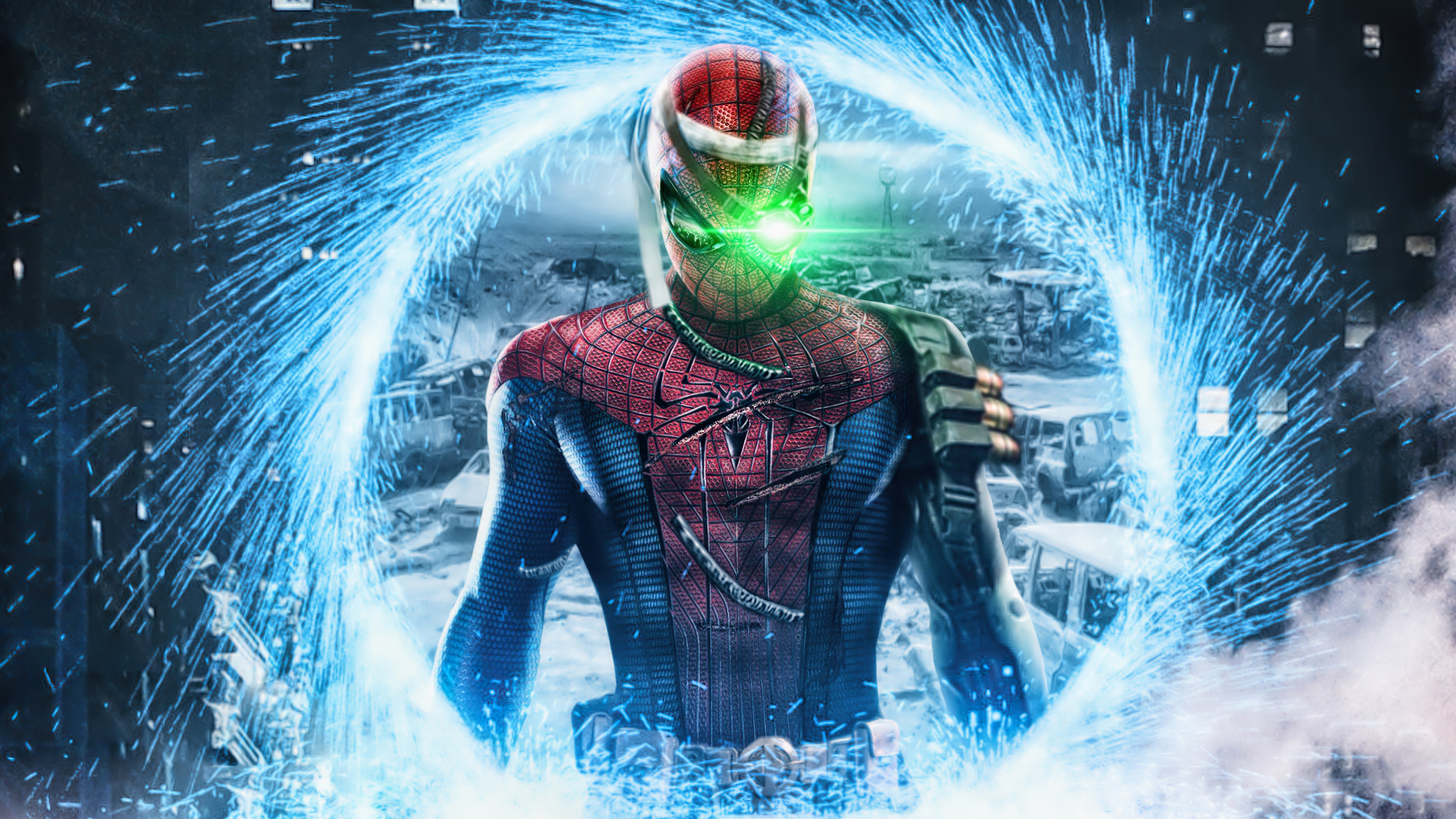 Spider-Man through a portal HD Wallpaper