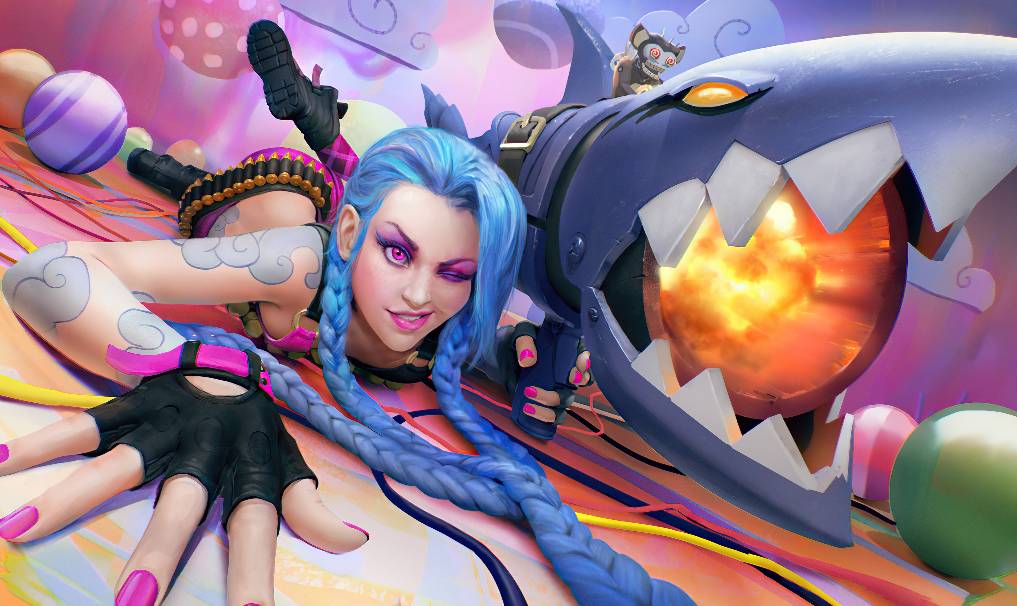 Jinx from League of Legends with Fishbones HD Wallpaper