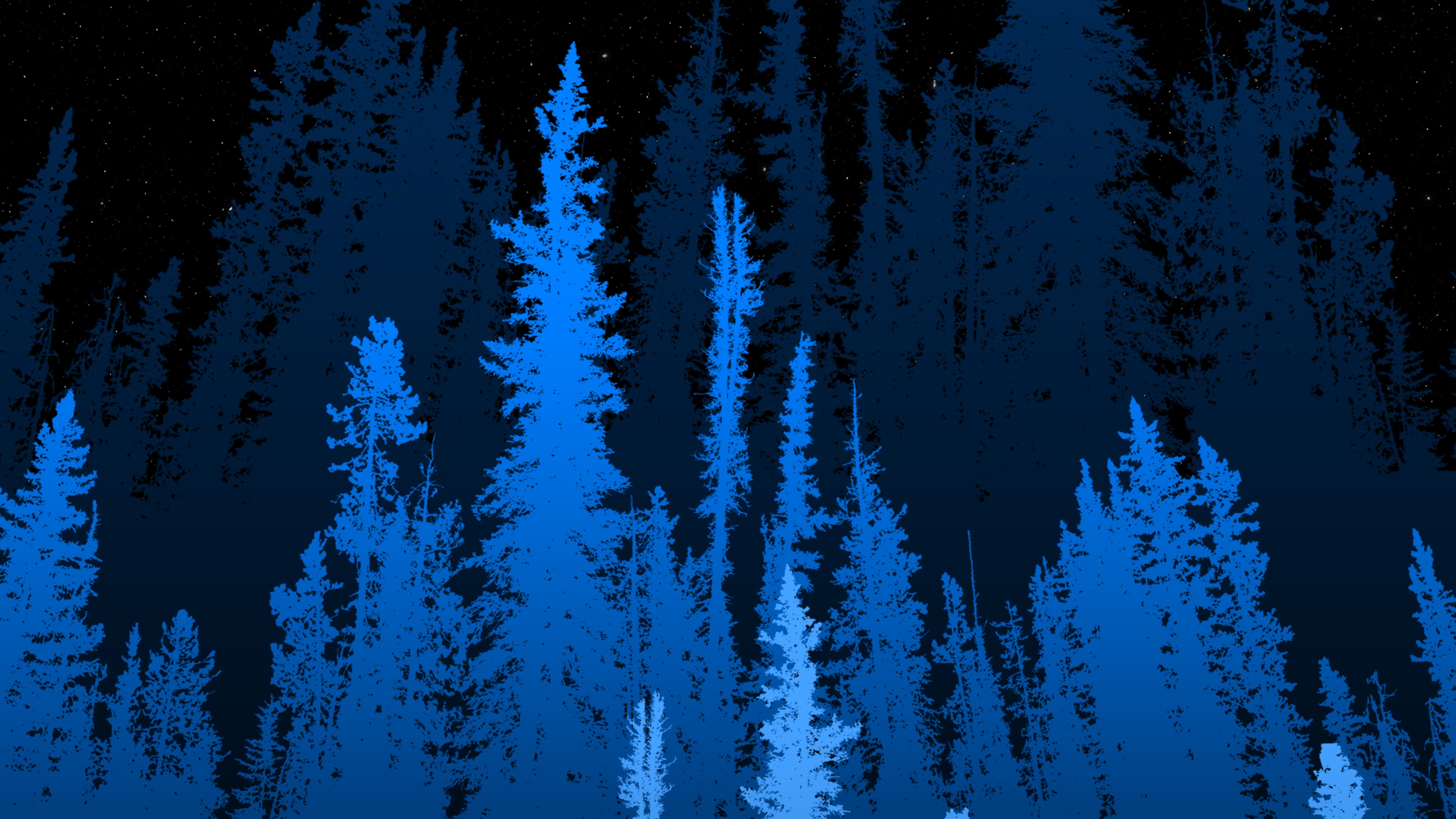 Digital art of a dark forest with blue trees HD Wallpaper