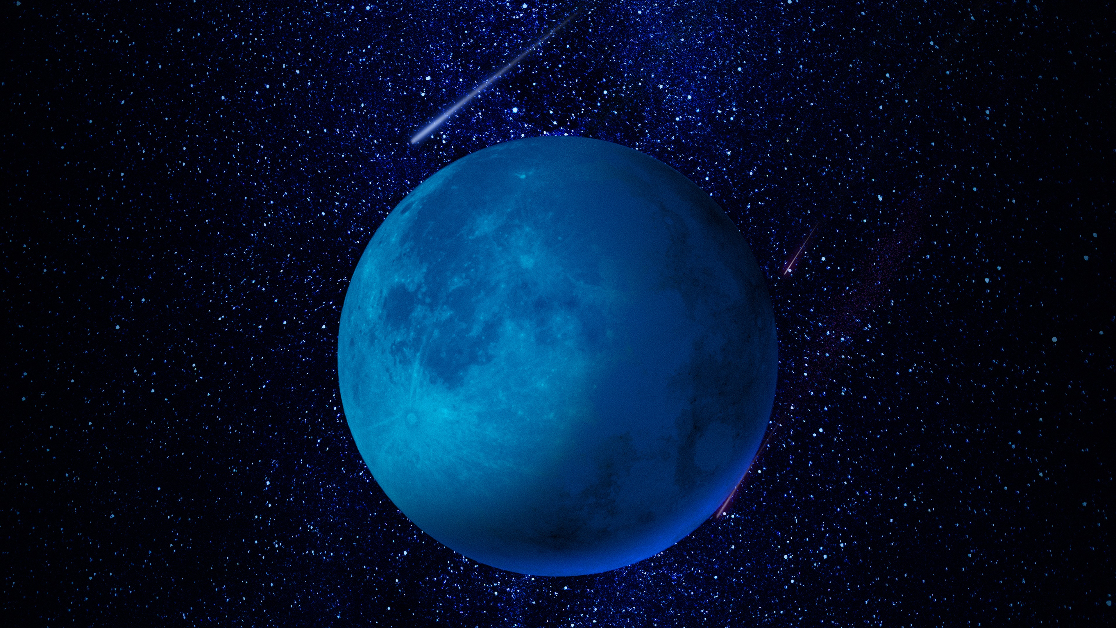 Blue planet in a starry universe with shooting stars HD Wallpaper