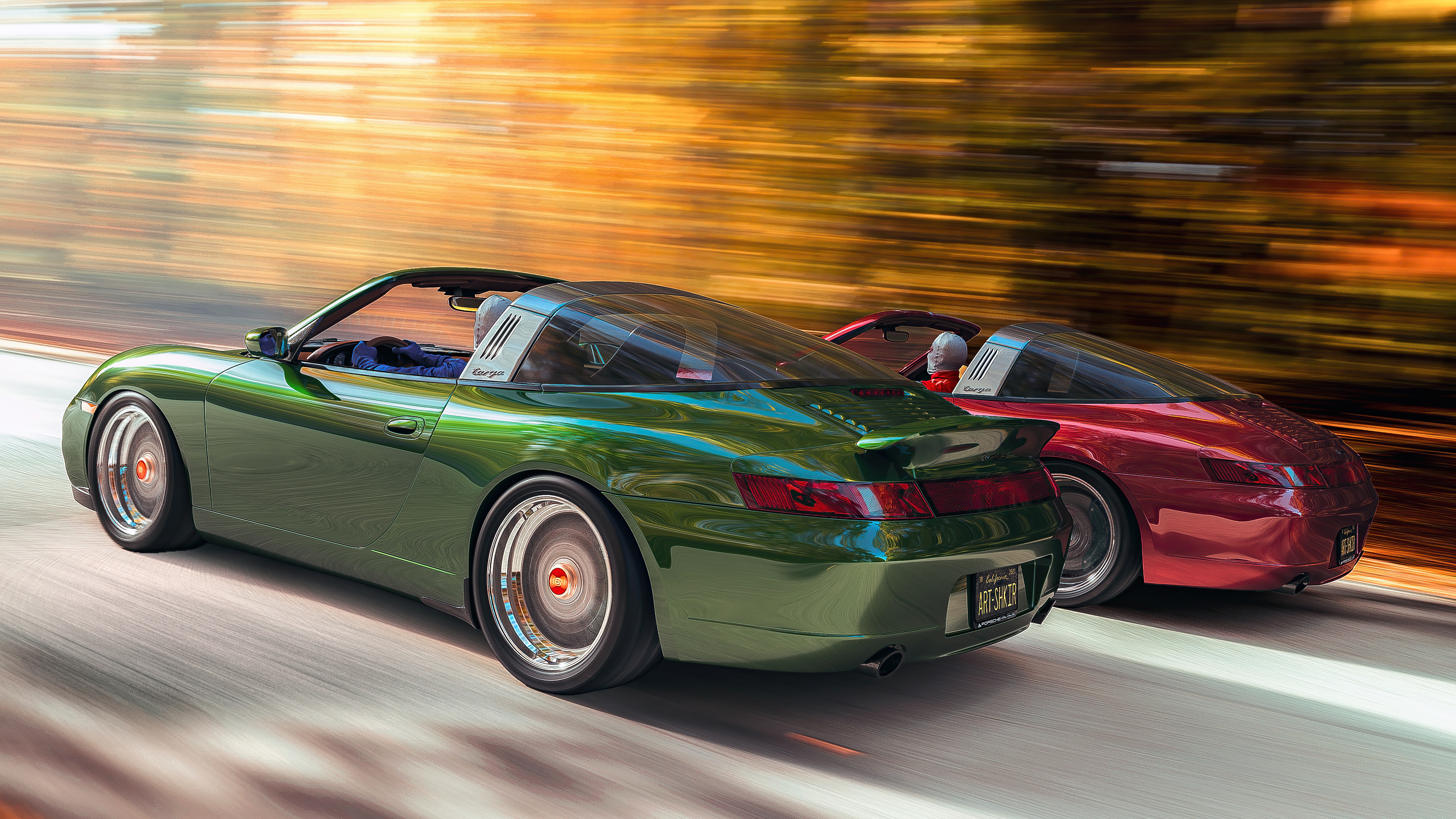 Two Porsche Targa cars racing HD Wallpaper