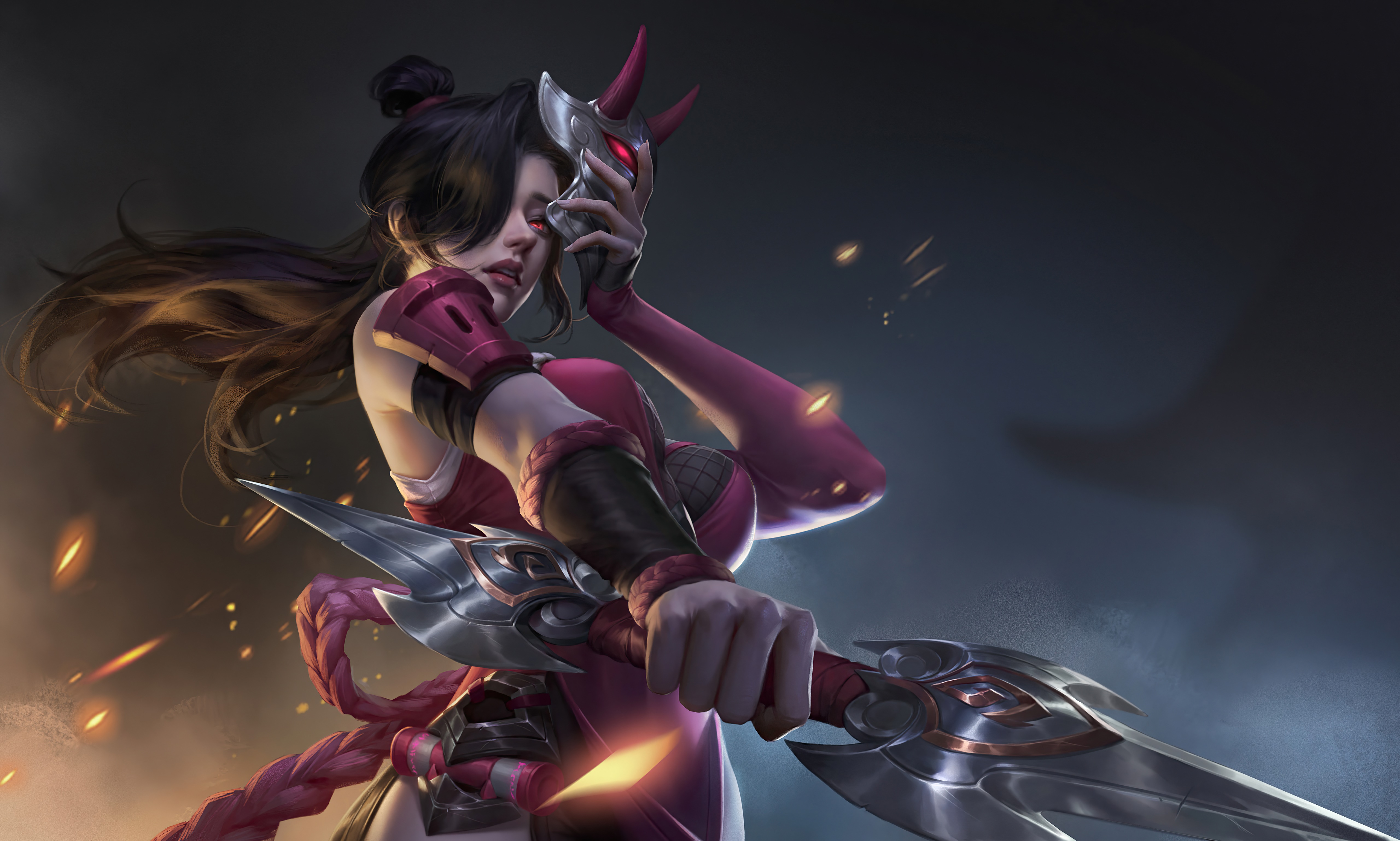 Anime girl with mask and sword HD Wallpaper