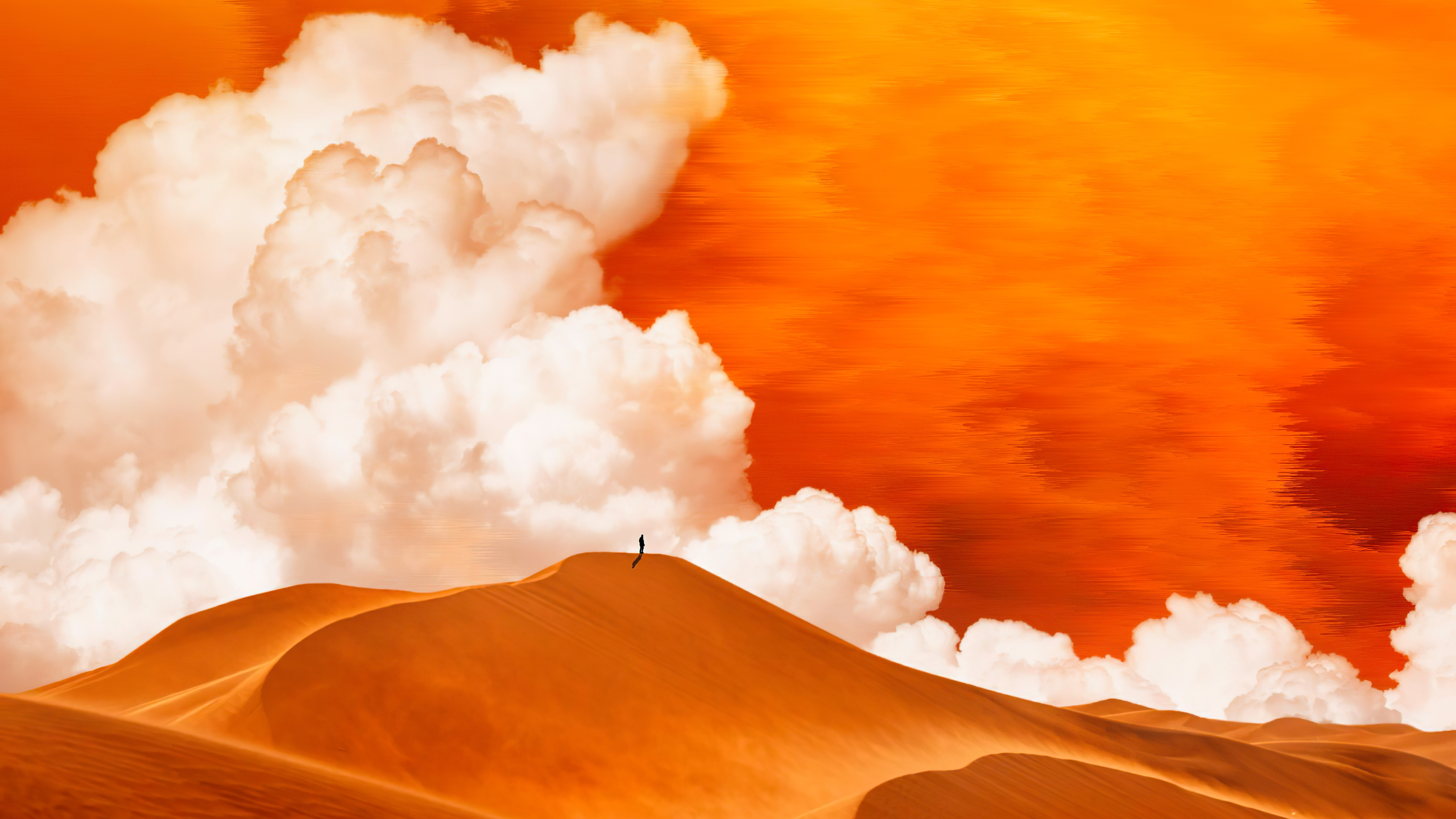 Digital art of a lone figure on sand dunes HD Wallpaper