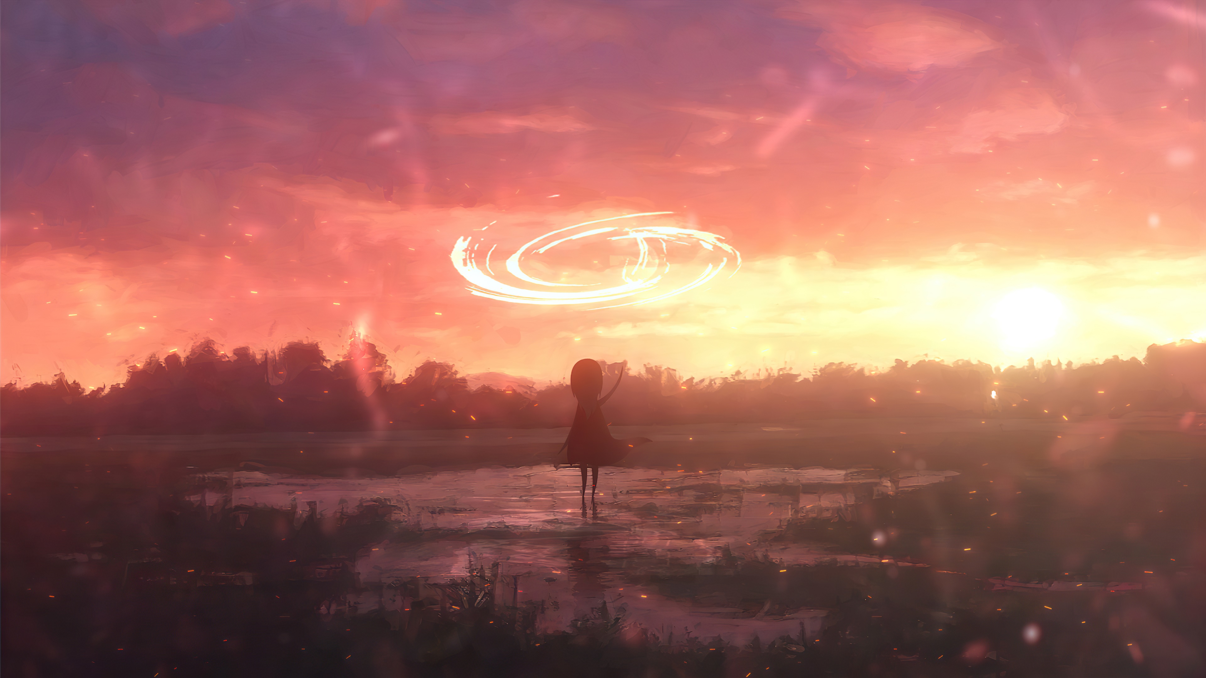 Girl creating a magical circle at sunset HD Wallpaper