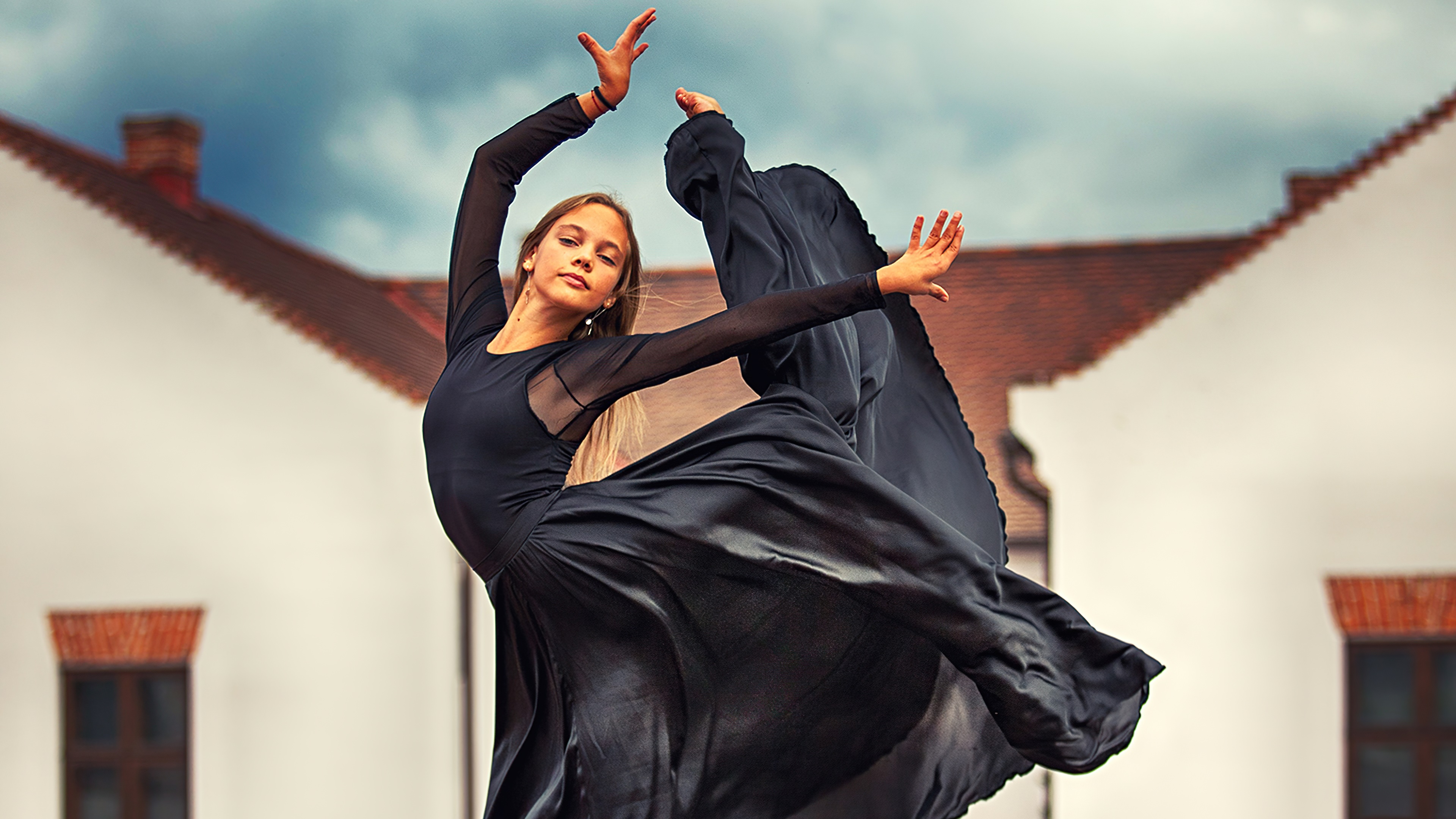 Girl in black dress dancing HD Wallpaper