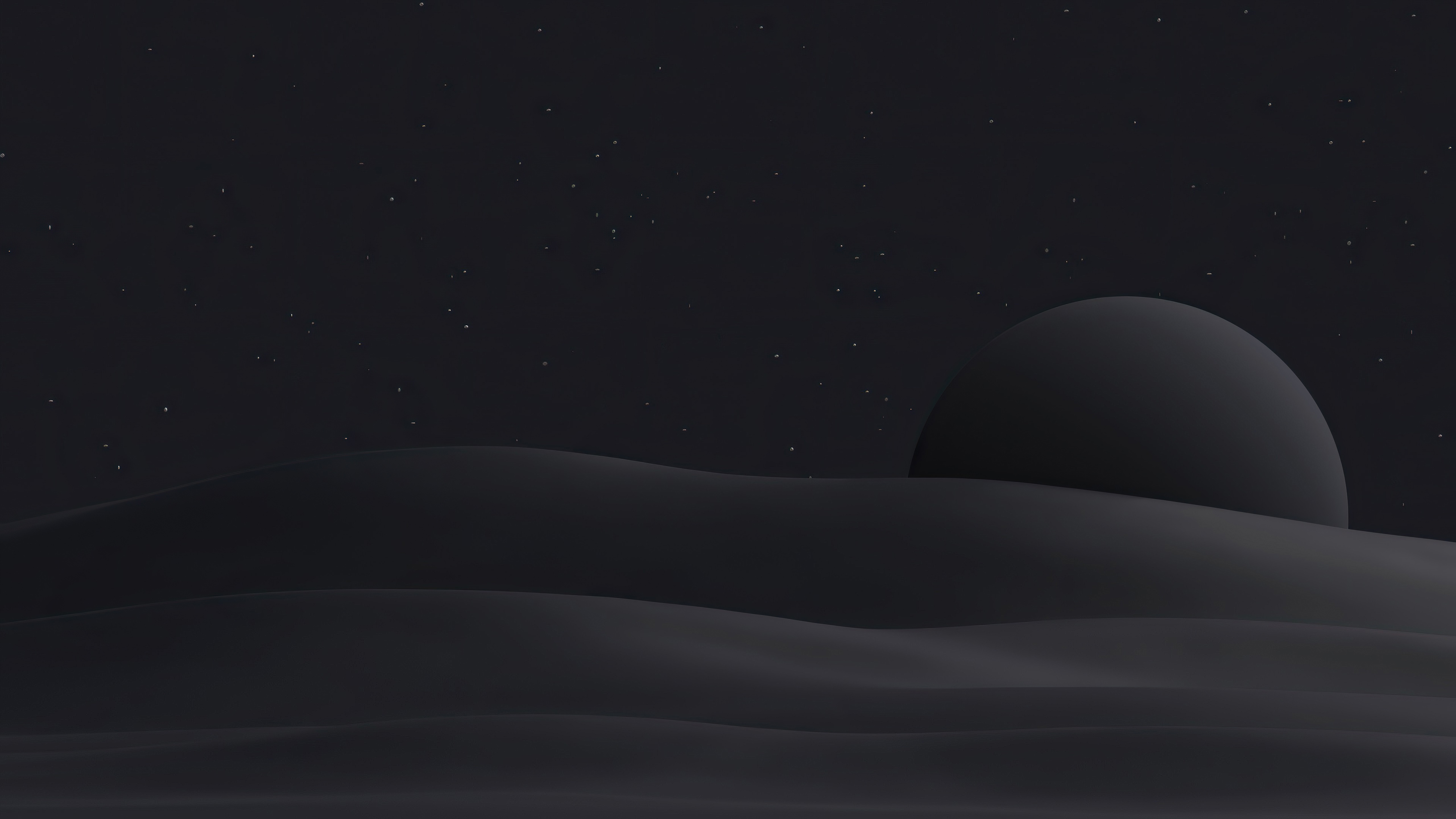 Dark landscape with a large sphere under a starry night sky HD Wallpaper
