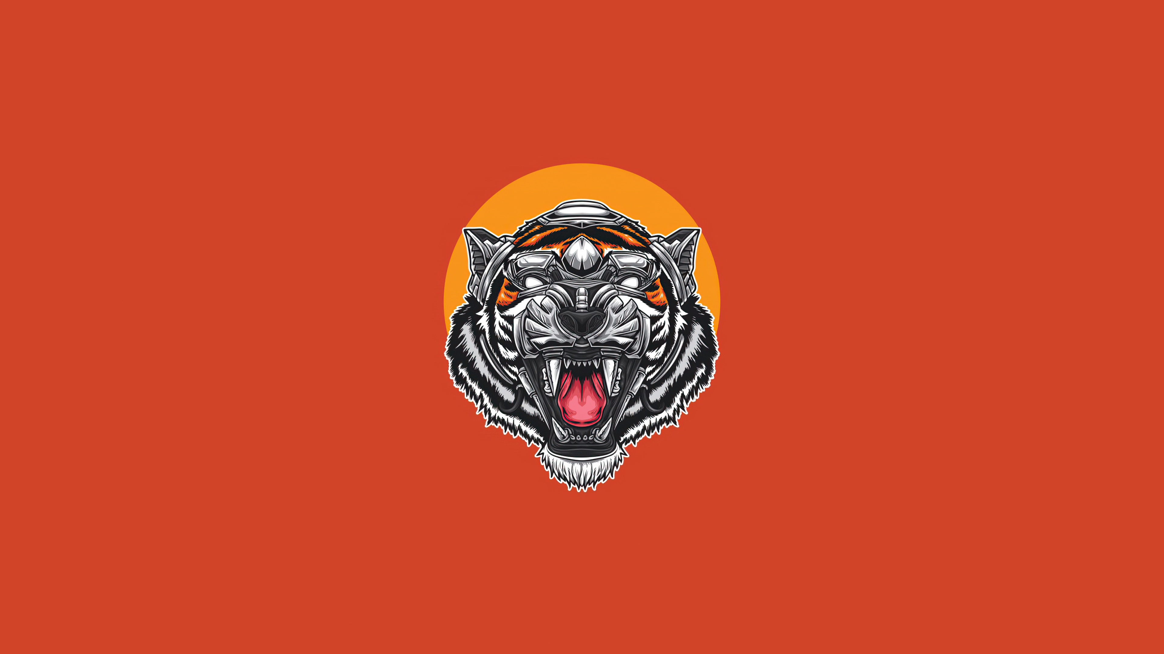 Minimalist Artwork of a Robotic Tiger Head HD Wallpaper