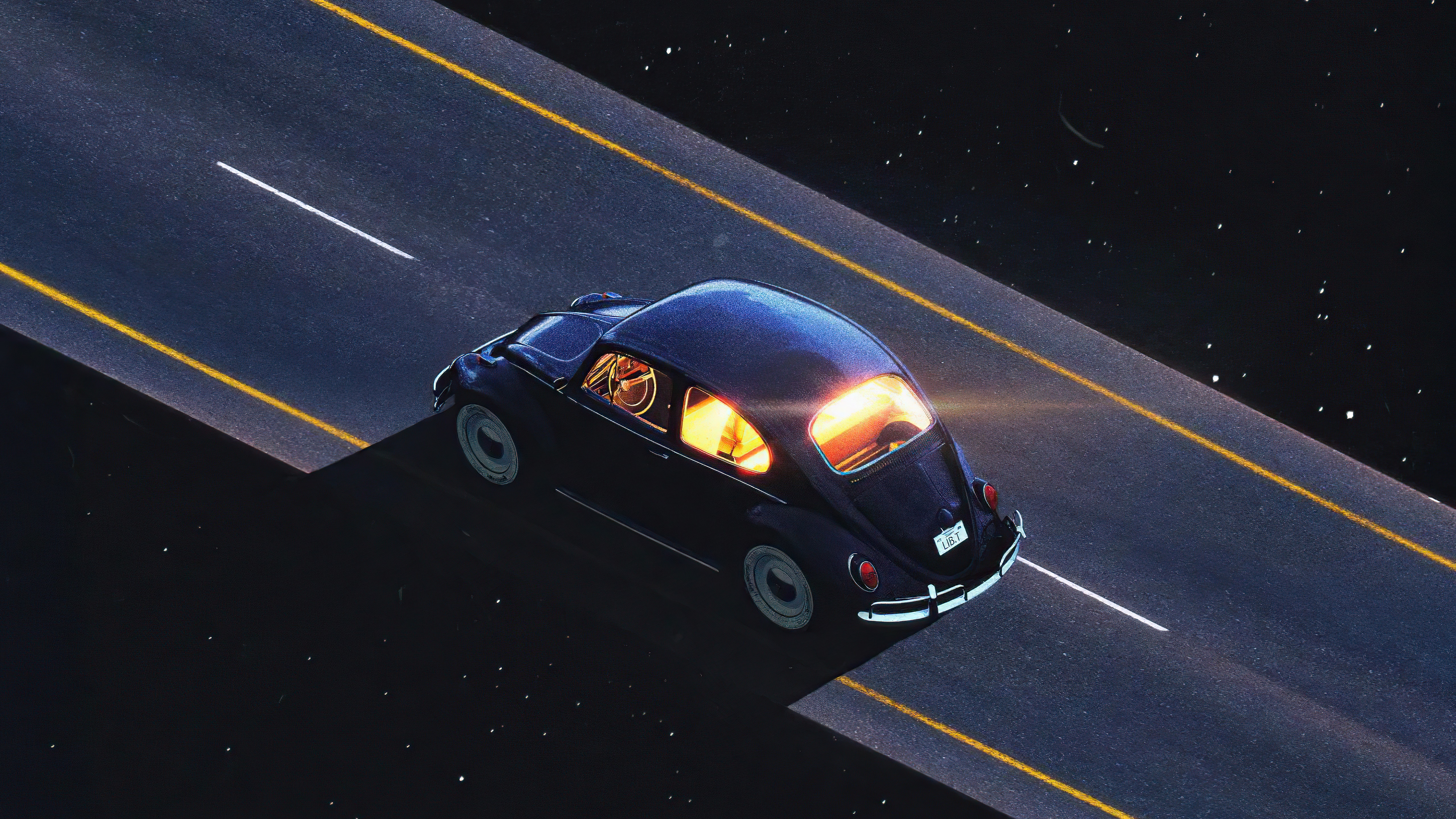 Dark Volkswagen Beetle on a Road in Space HD Wallpaper