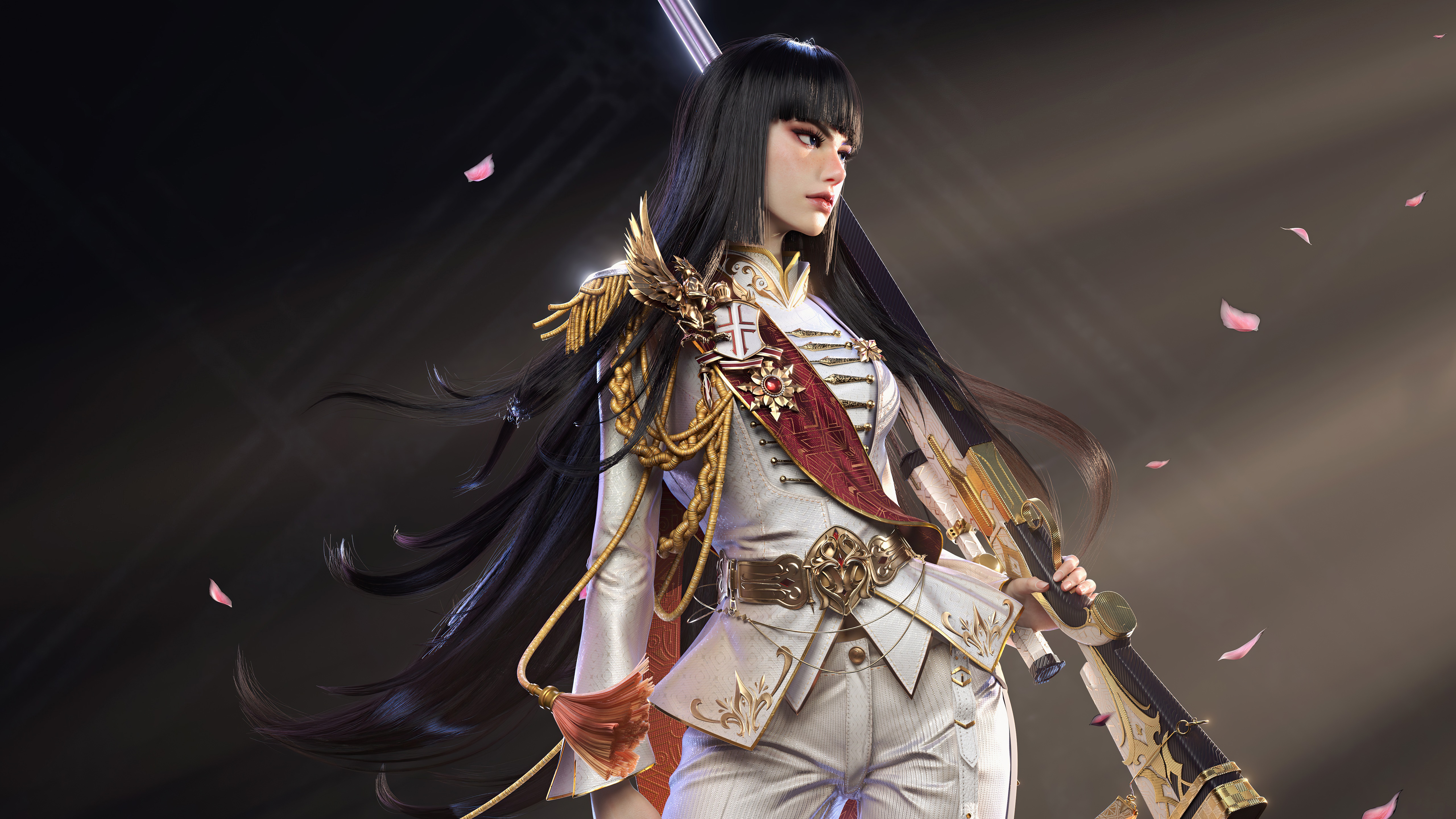 Artwork of a woman with a rifle HD Wallpaper