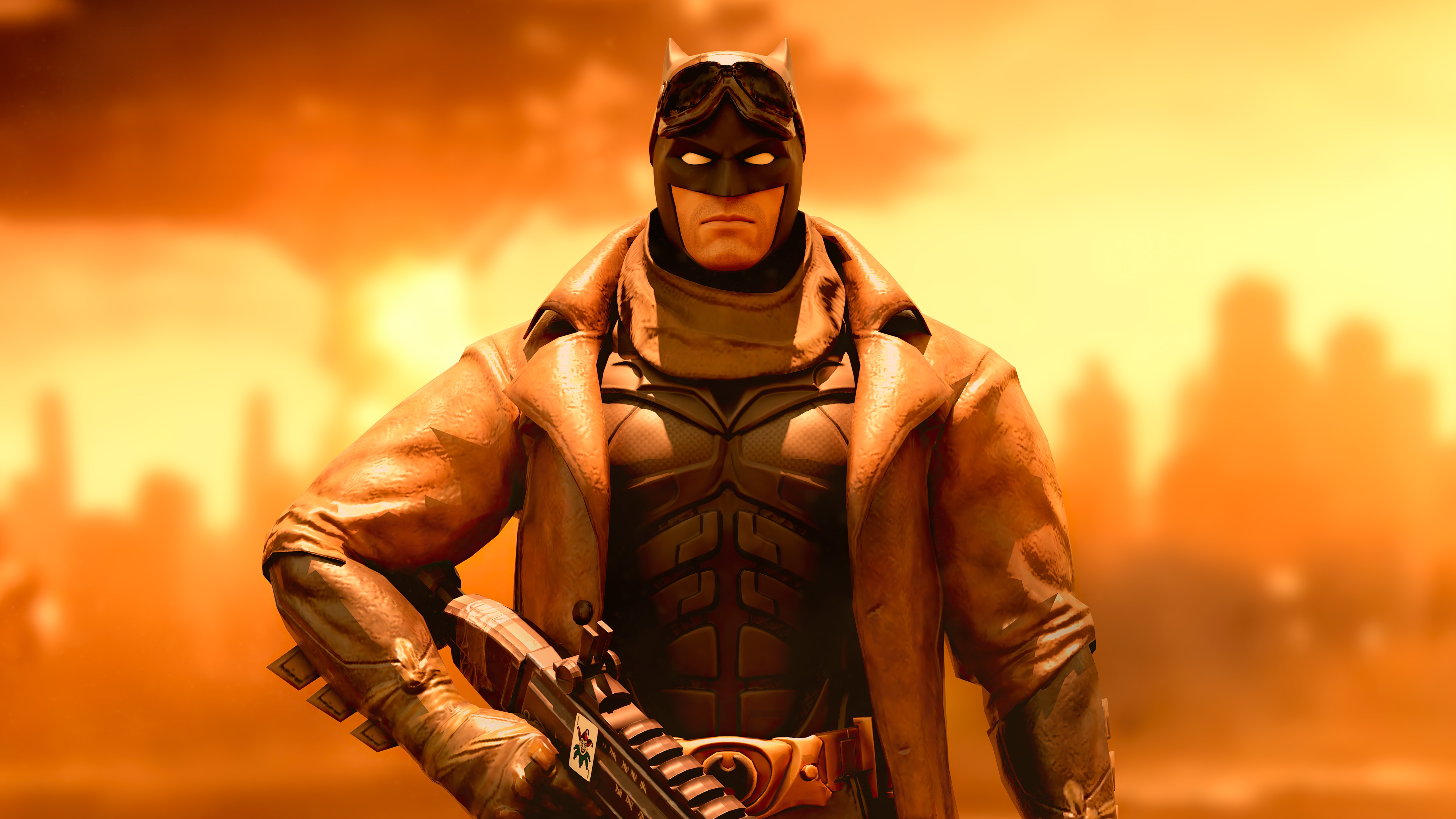 Batman from Fortnite holding a weapon HD Wallpaper