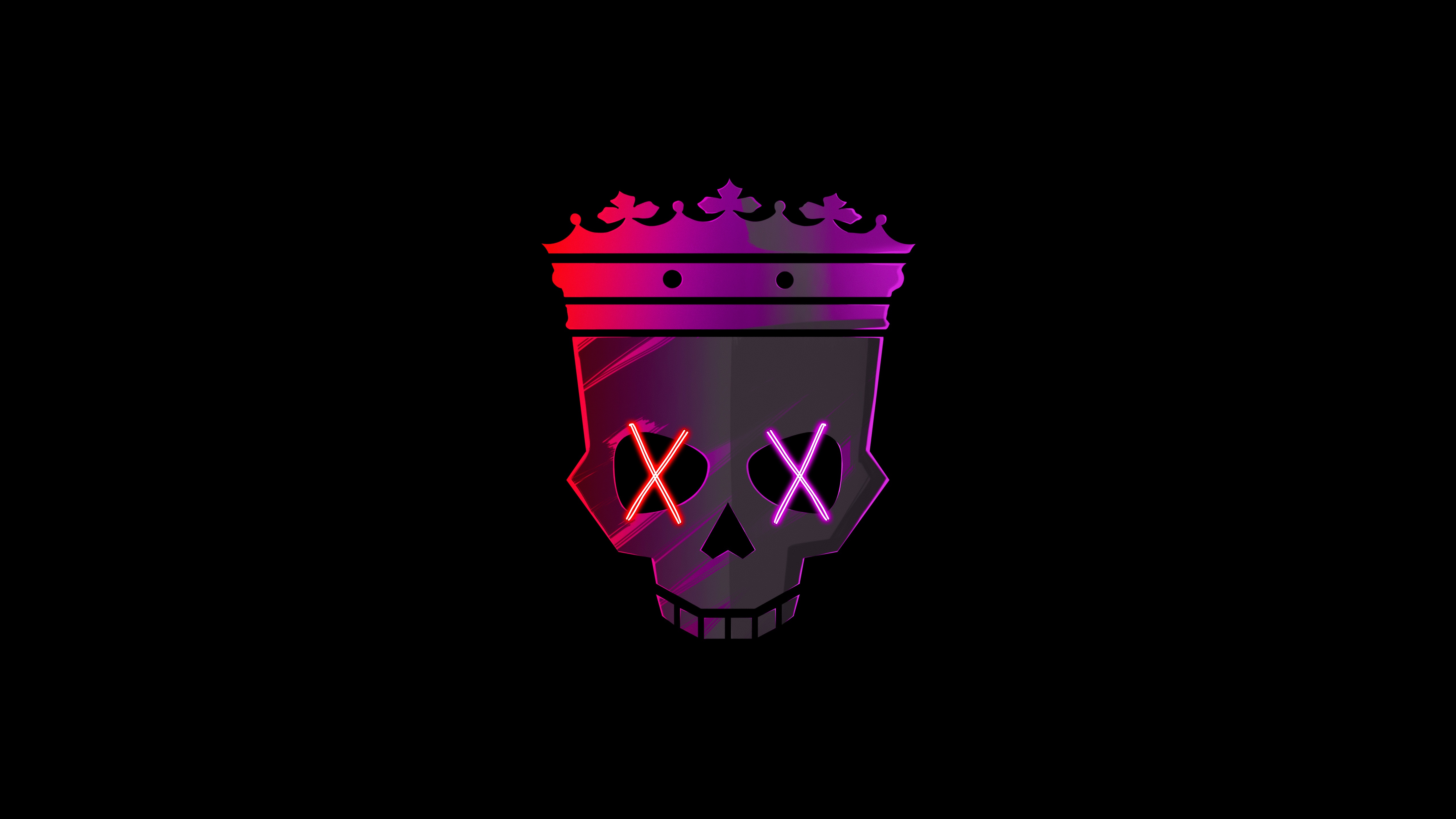 Minimalist Skull with Crown and Neon Eyes HD Wallpaper
