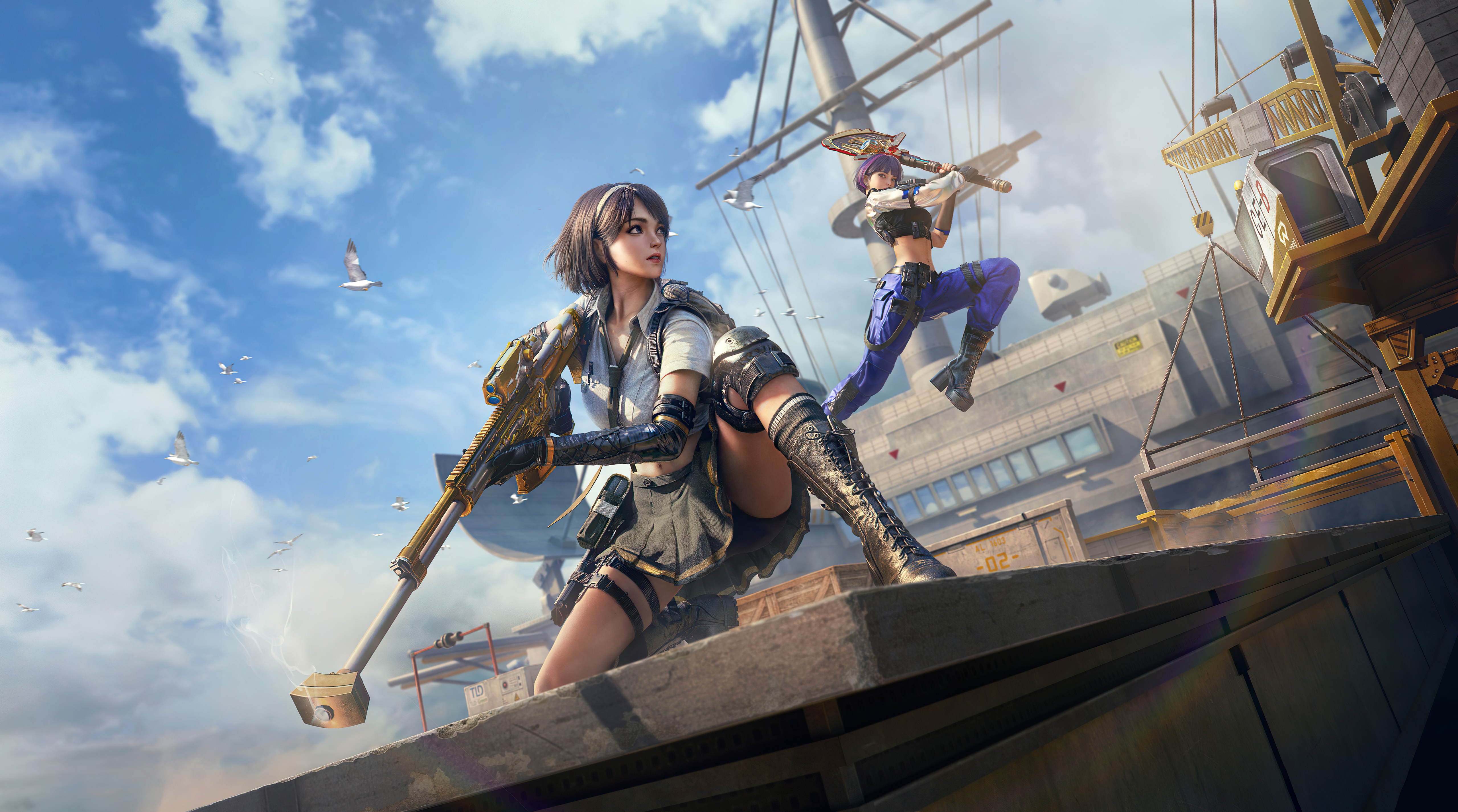 Two women with guns on a rooftop in Crossfire HD Wallpaper