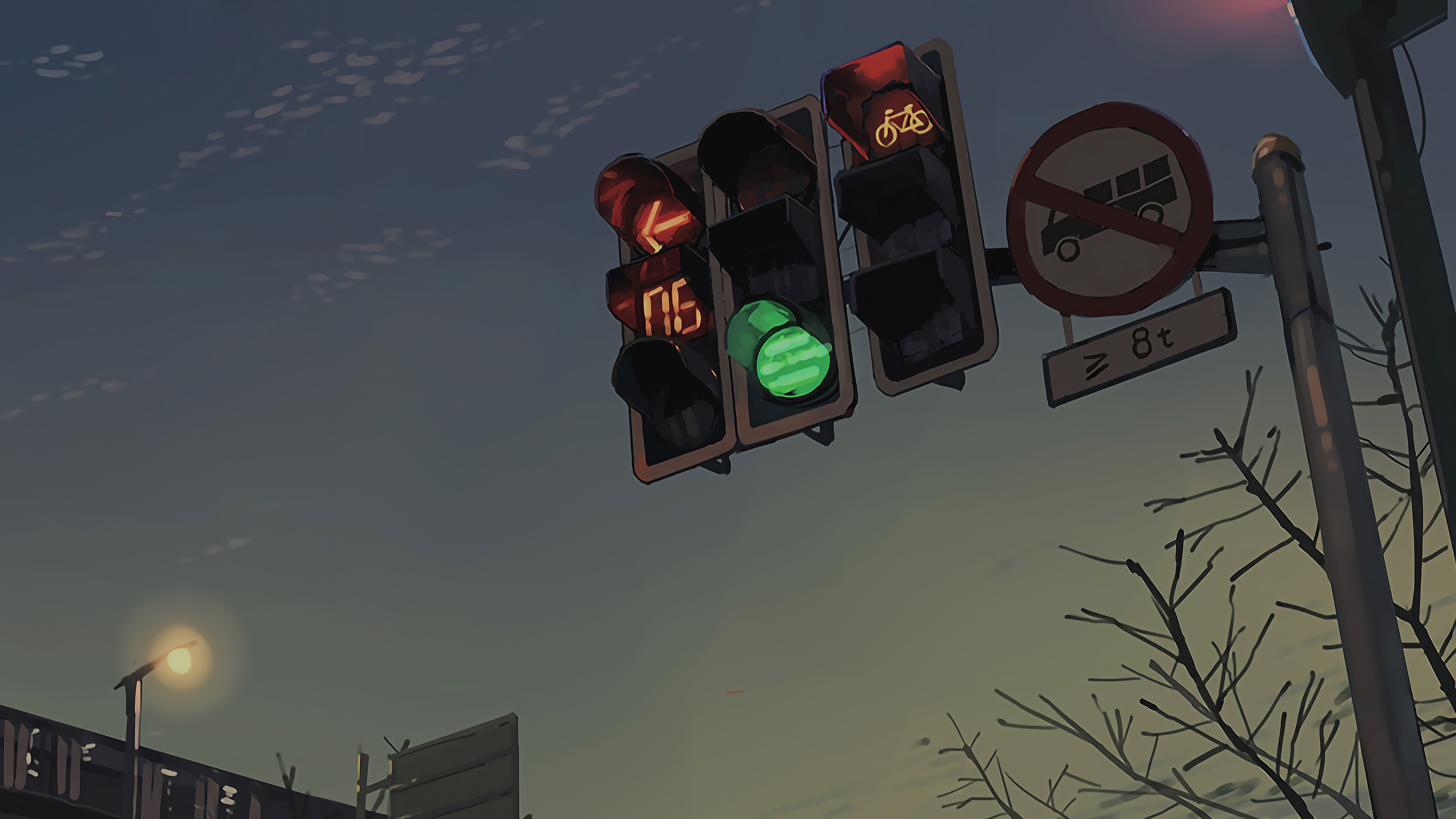 Traffic lights with bicycle and truck signs HD Wallpaper