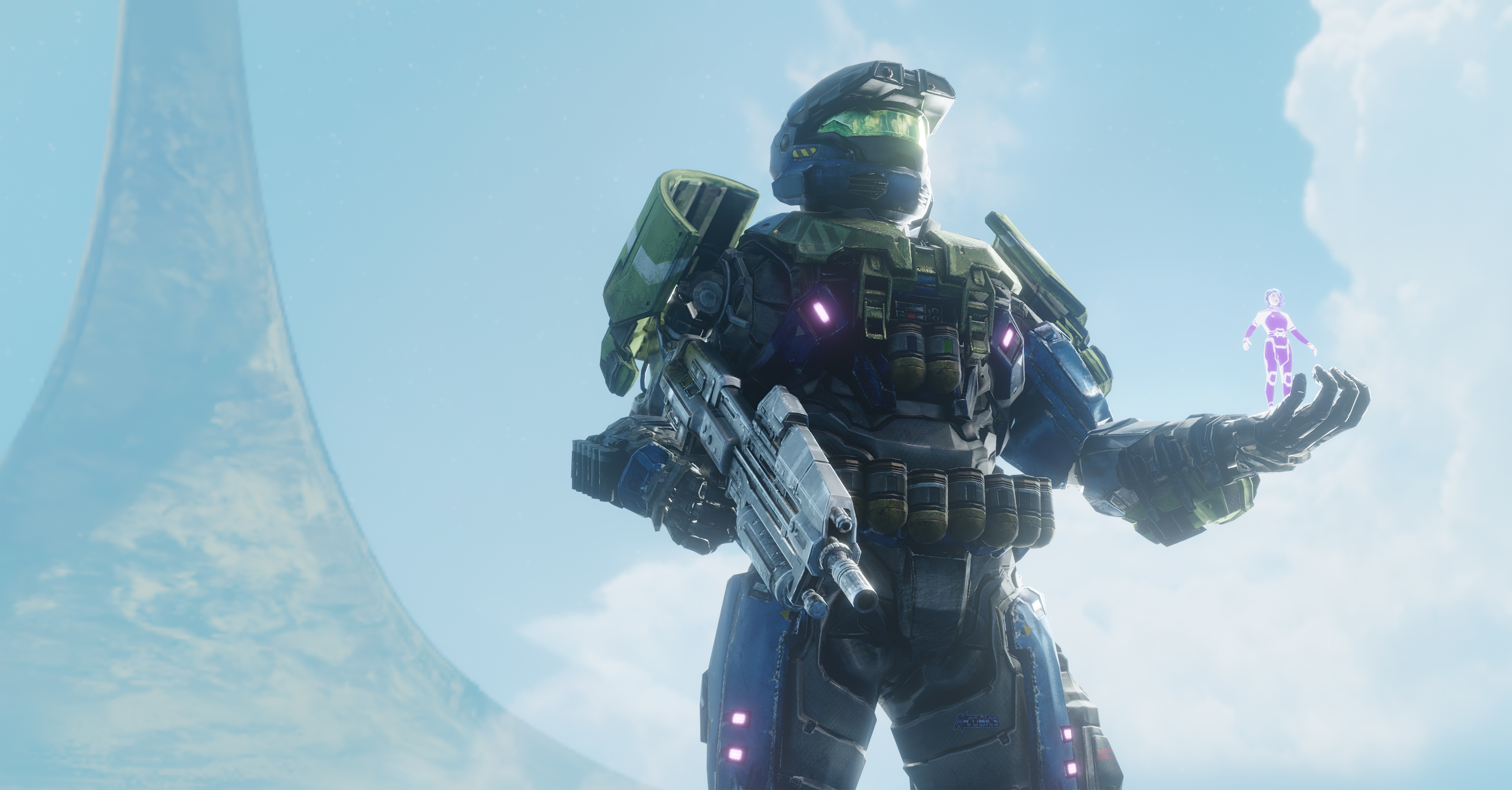 Master Chief from Halo holding a hologram HD Wallpaper