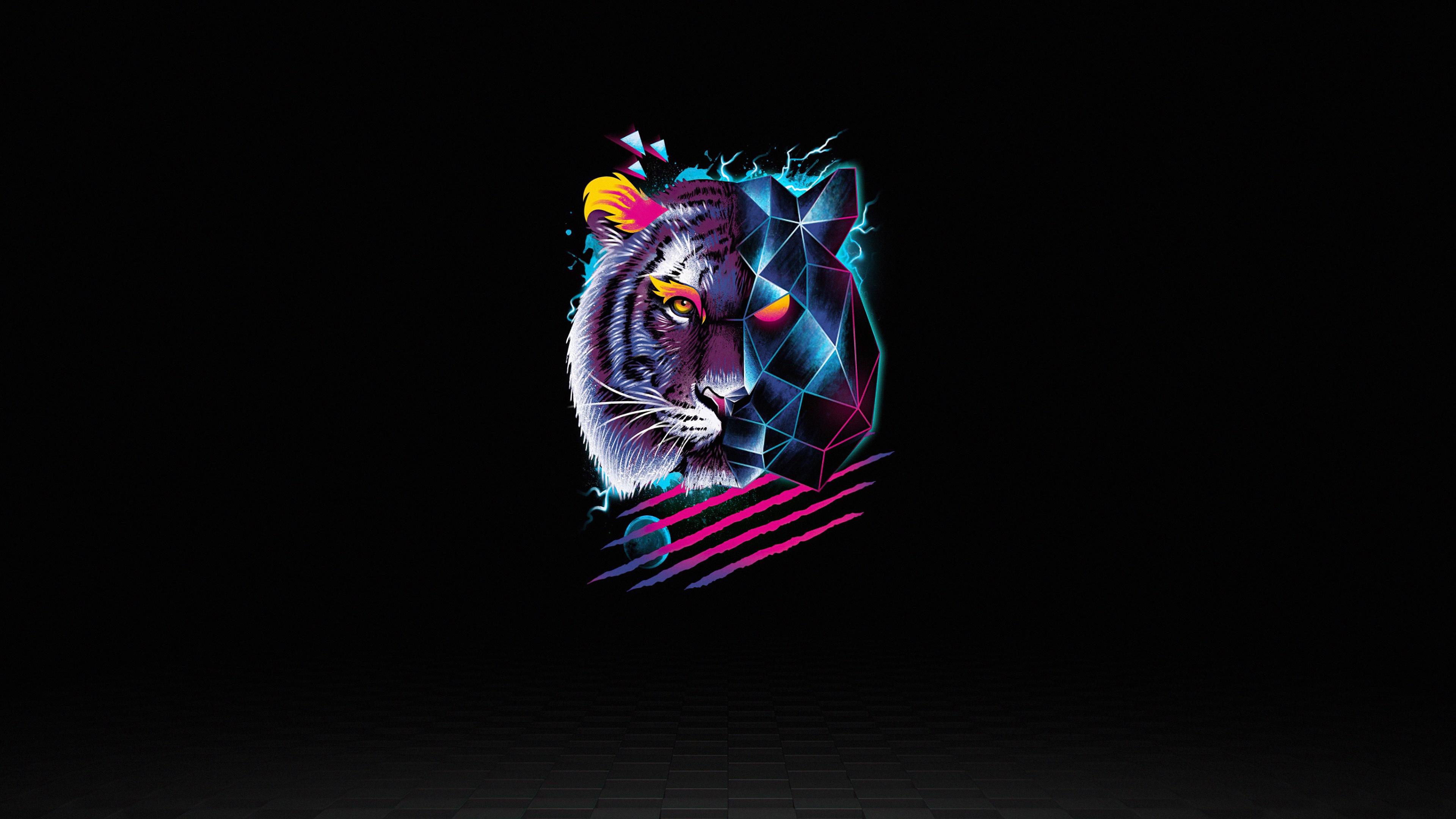 Retrowave Tiger Artwork HD Wallpaper