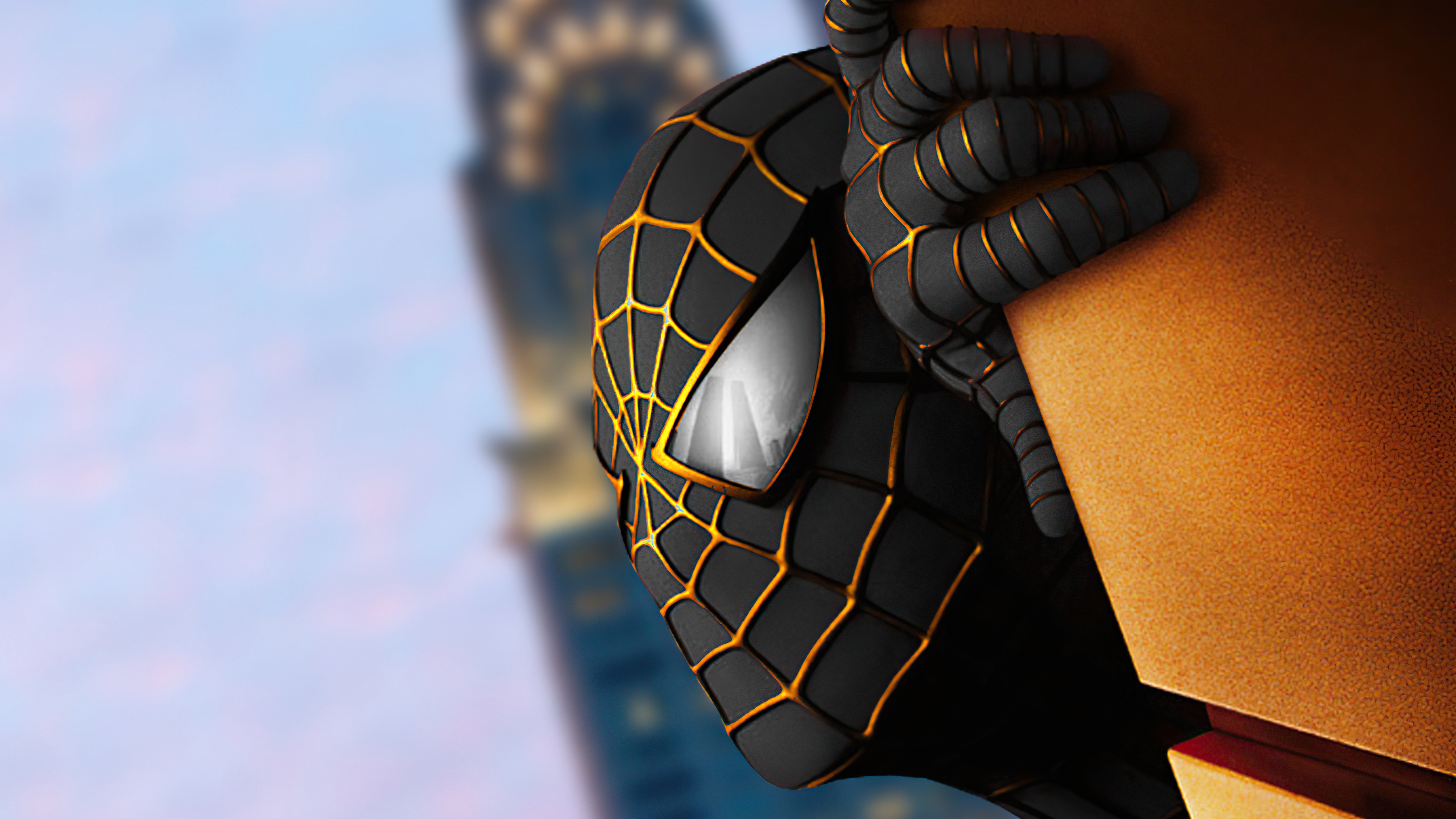 Spider-Man from Marvel in black and gold suit HD Wallpaper