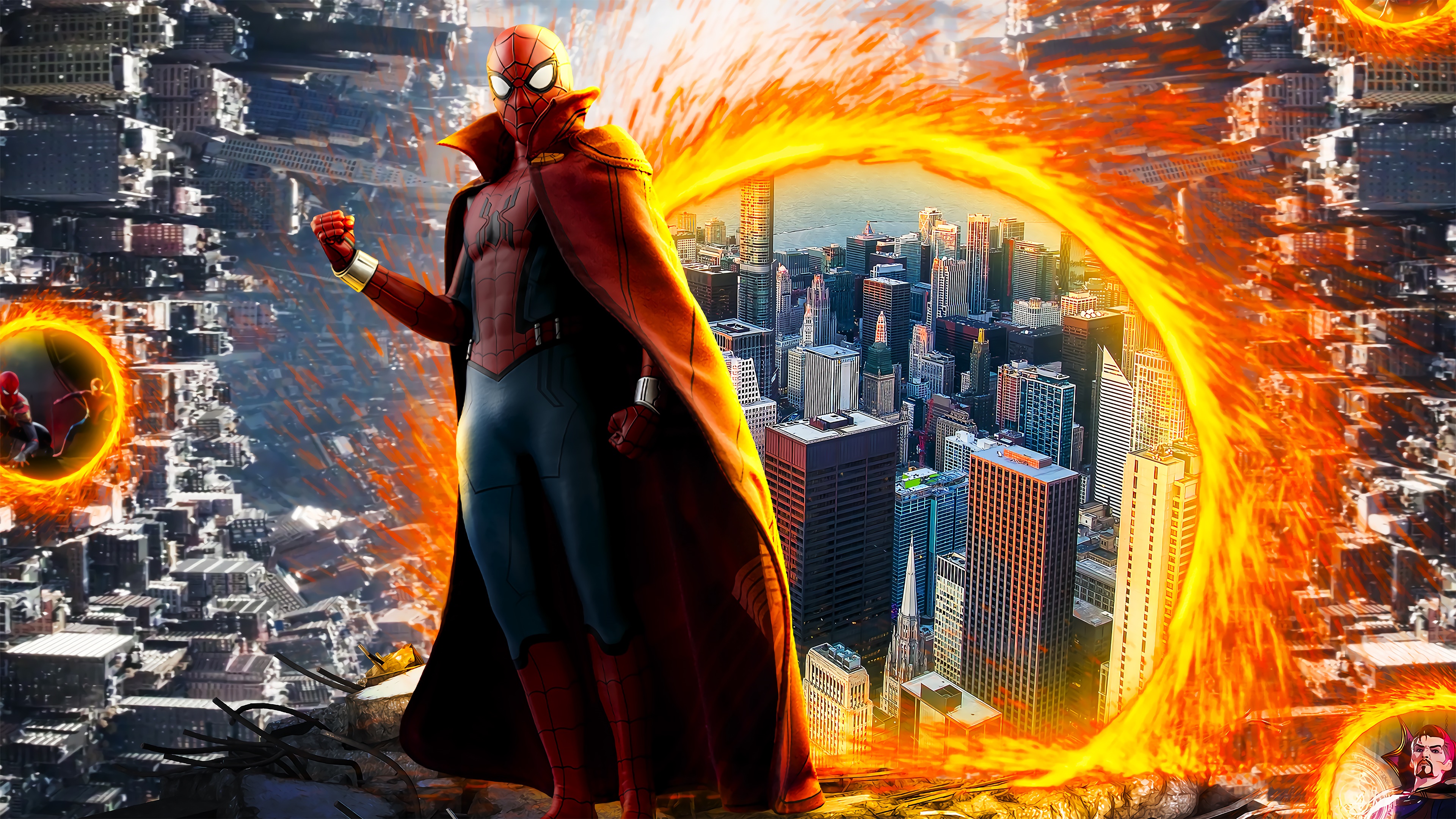 Spider-Man with Doctor Strange's Cloak and Magic Portal HD Wallpaper
