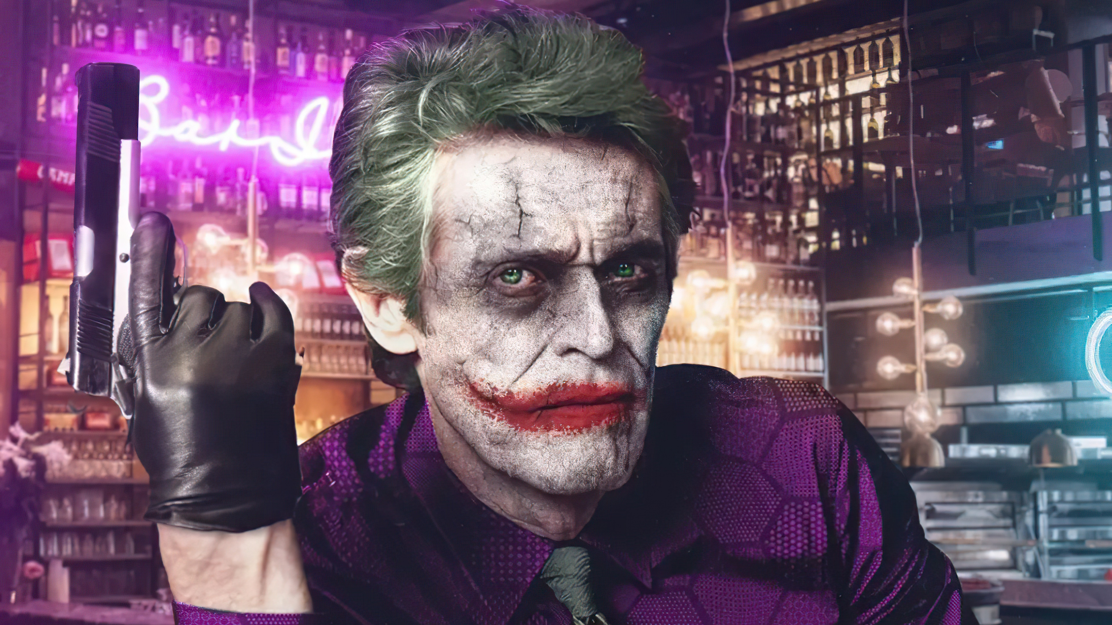 Willem Dafoe as Joker with Gun HD Wallpaper